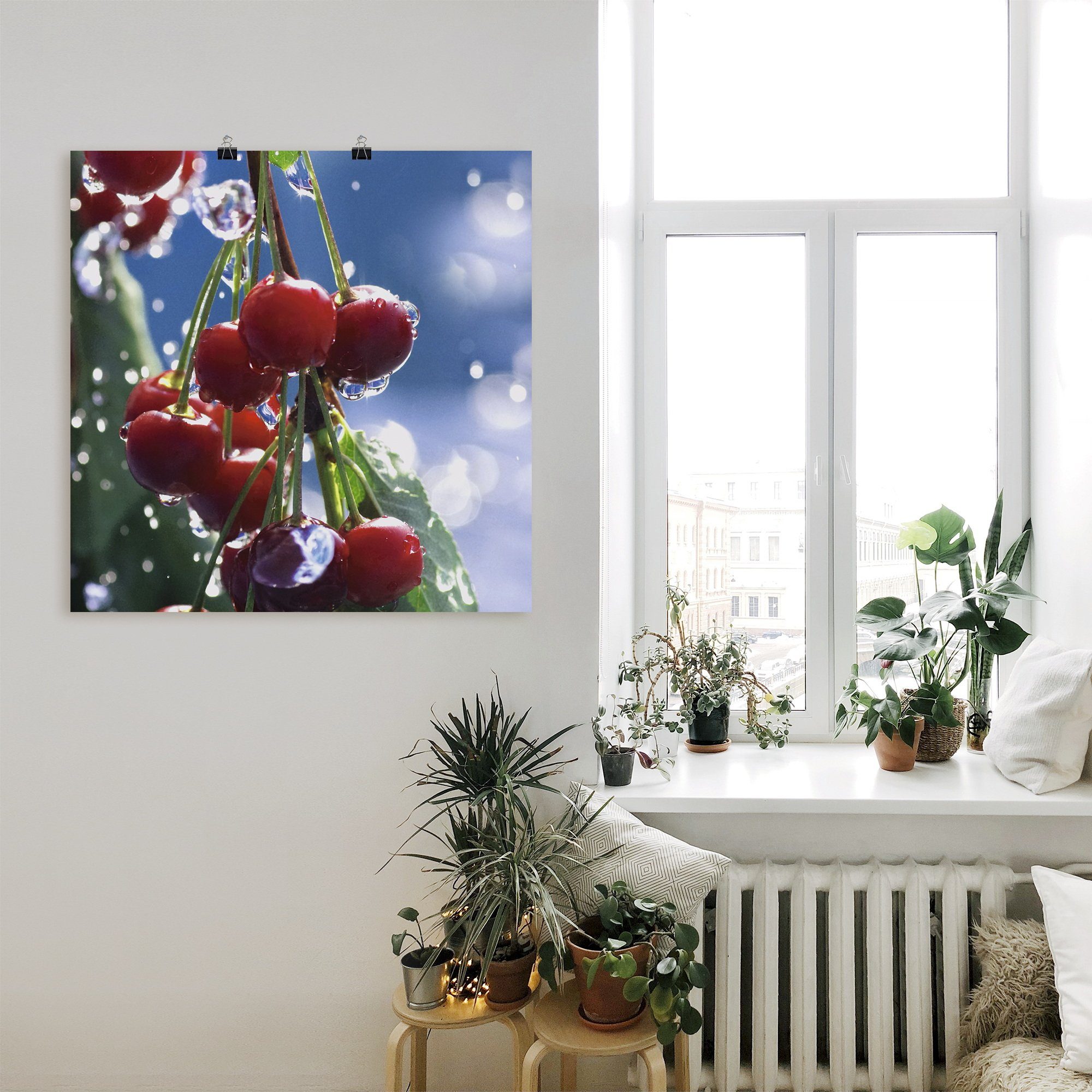 St), Wandbild im oder Kirschen als versch. Alubild, (1 Leinwandbild, in Poster Größen Artland Lebensmittel Rote Wandaufkleber Sommerregen,