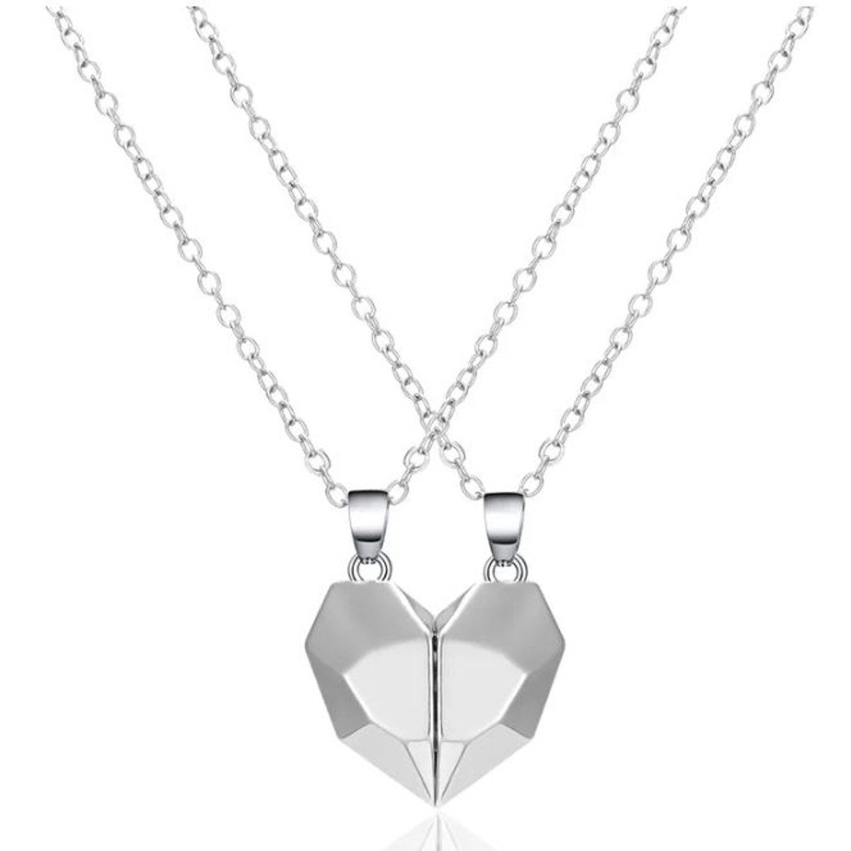 KARMA Partnerkette Herz Silber Edelstahl Paarkette Kette Damen Herren magnet Halskette (Halskettenset Edelstahlhalskette, Partnerhalskette Geschenk für Sie Ihn), Damenschmuck Herrenschmuck modern Edelstahlkette