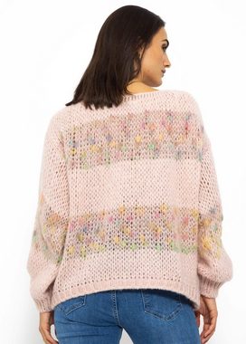 SASSYCLASSY Strickpullover Oversize Pullover mit multicolor Blockstreifen in Grau