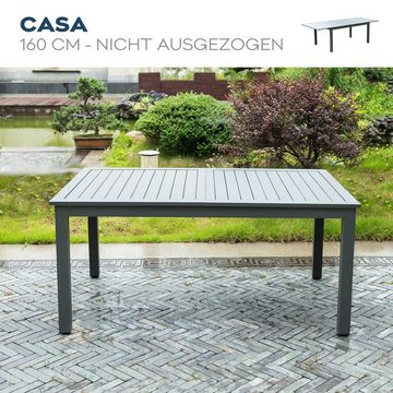 HOME DELUXE Sitzgruppe CASA MADERA, (Esstisch, Terrassentisch, Balkontisch, Ausziehtisch), schnell ausziehbar 160 - 240 cm, aus robustem Aluminium, Gartenmöbel