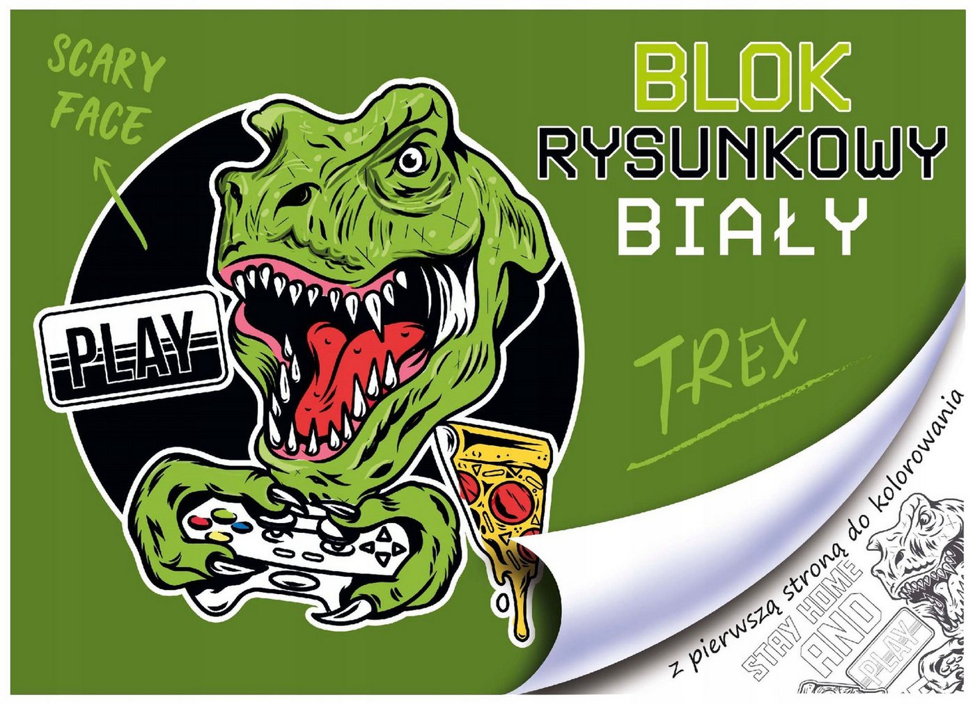 Thumbnail - Festivalartikel Zeichenblock Beniamin Zeichenblock A4 20 Blatt, erste Seite mit Dinosaurier