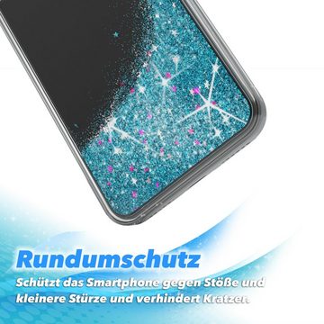 EAZY CASE Handyhülle Liquid Glittery Case für iPhone X / iPhone XS 5,8 Zoll, Gloss Slimcover Girly Backcover Bling Phone Case kratzfeste Cover Blau