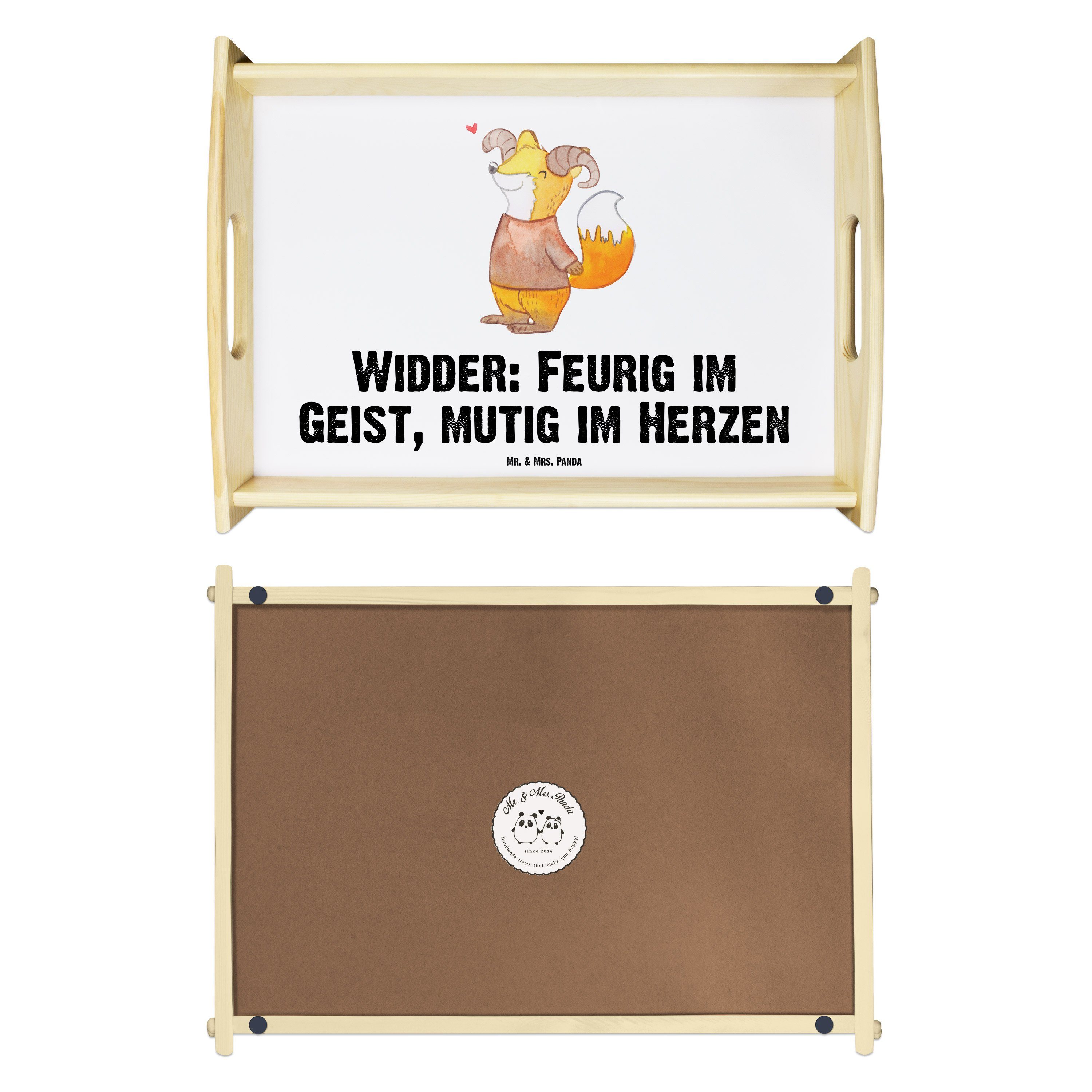 Mrs. Widder Sternzeichen, Tablett, Panda - lasiert, - & Mr. (1-tlg) Echtholz Weiß Astrologie Aszendent, Geschenk, Tablett