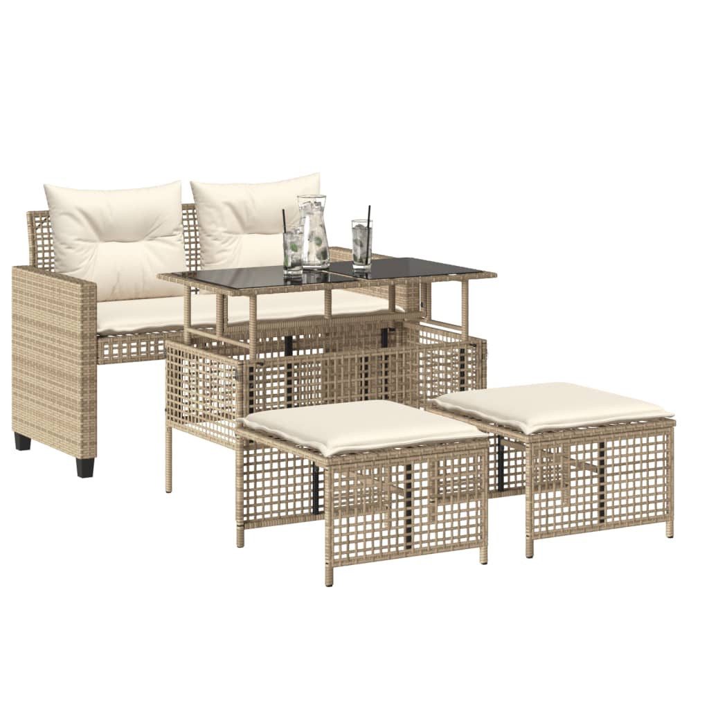 vidaXL Sofaelement 4-tlg. Garten-Sofagarnitur mit Kissen Beige Poly Rattan Glas (4 St)