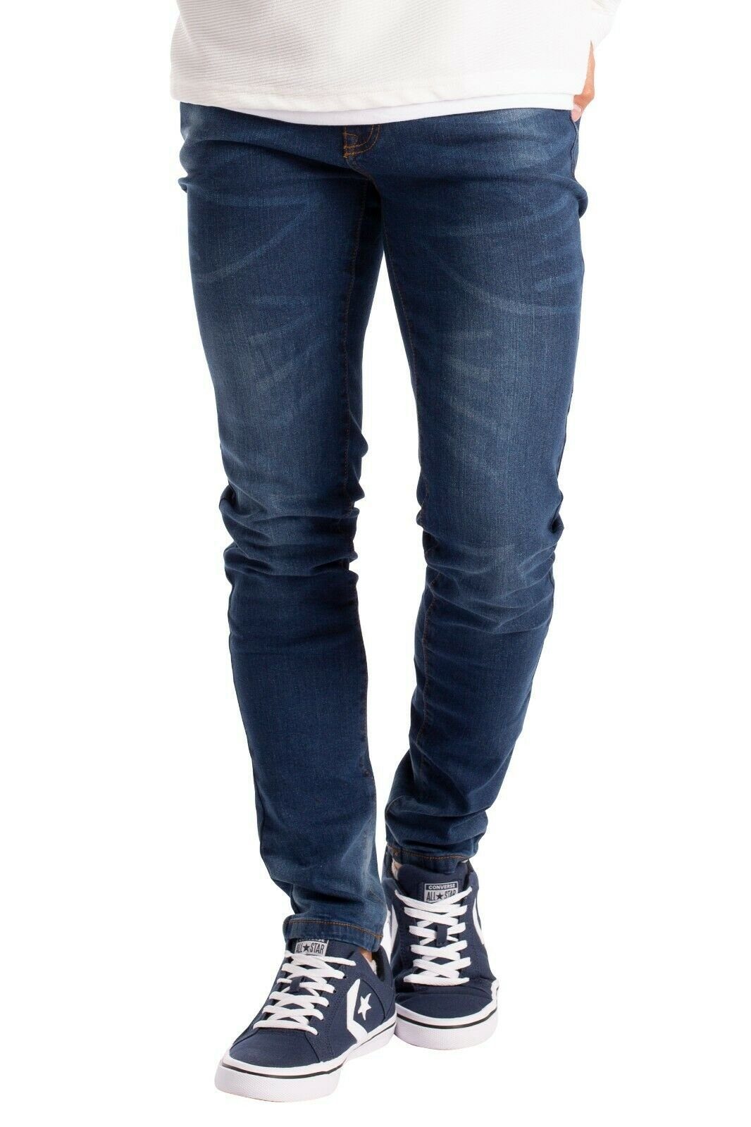 BlauerHafen Slim-fit-Jeans Herren Slim Fit Jeanshose Stretch Designer Hose Super Flex Denim Pants 2 Seitentaschen, 2 Gesäßtaschen und 1 vordere Münztasche Dunkelblau