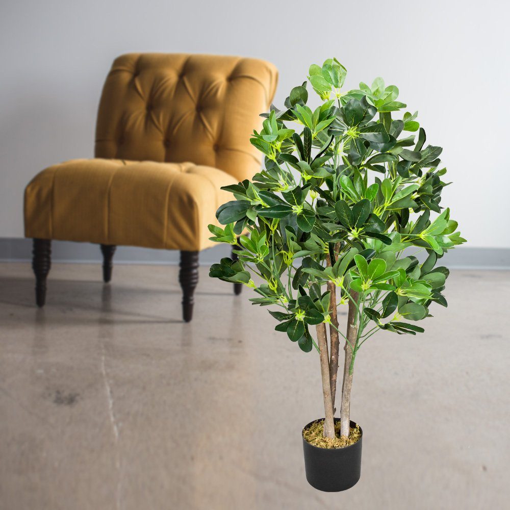 95cm Schefflera Künstliche Strahlenaralie Kunstpflanze Decovego, Pflanze Aralie Decovego Echtholz