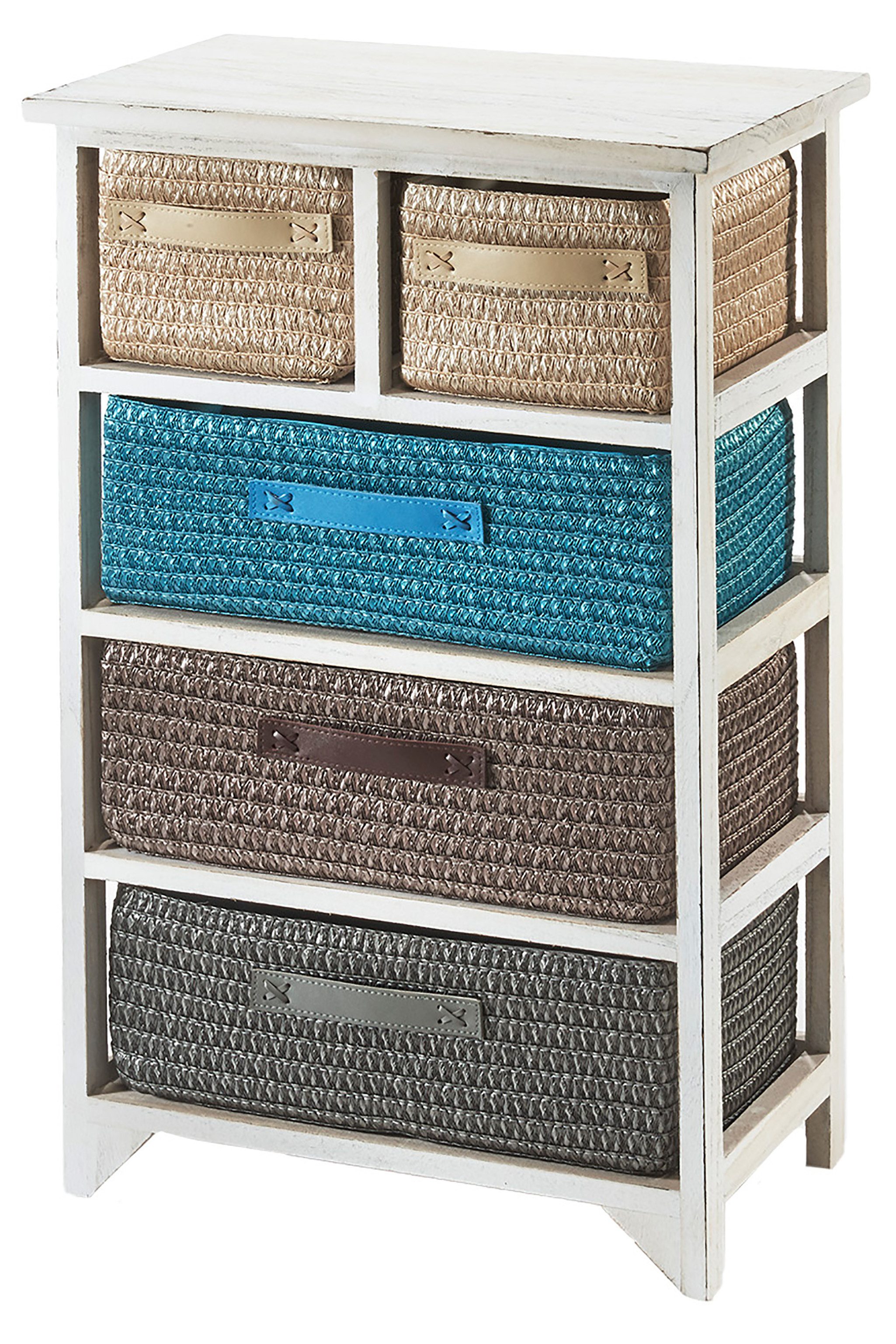 Kobolo Regal Holzregal white washed mit 5 Schubfächern günstig online kaufen