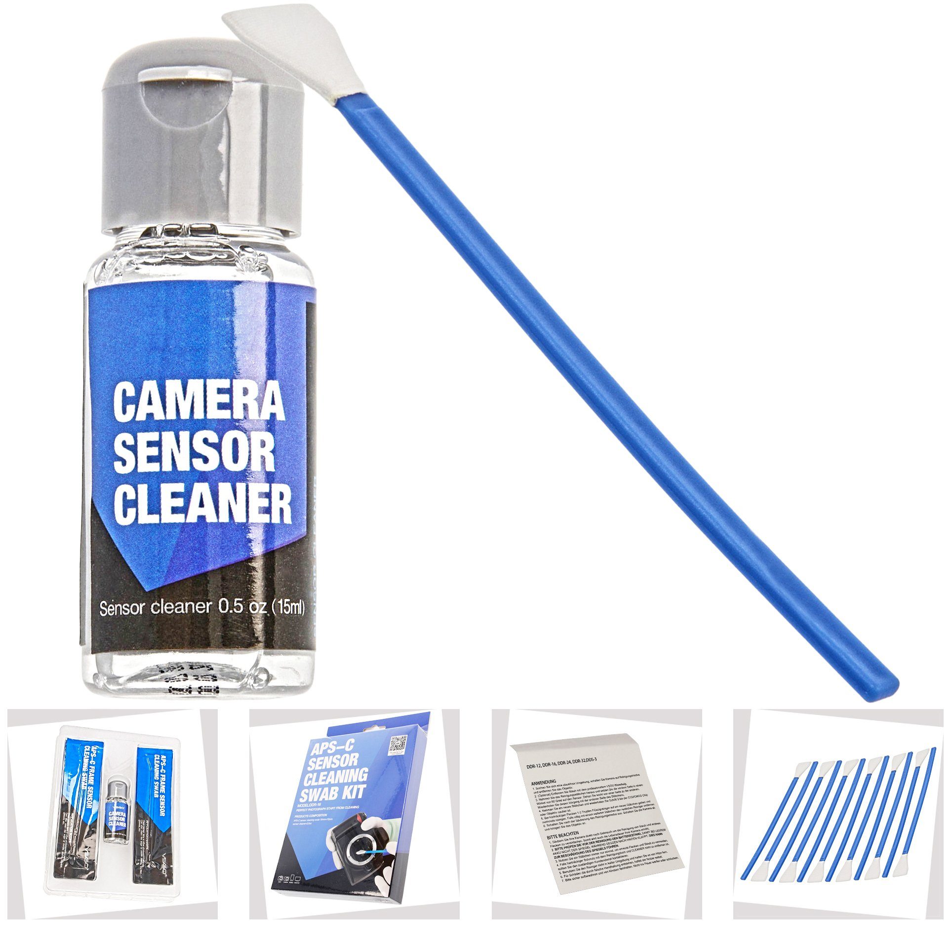 VSGO Reinigungs-Set VSGO Kamera & APS-C 12xSwab 15ml, Sensor Blasebalg 16mm, Reinigungsset