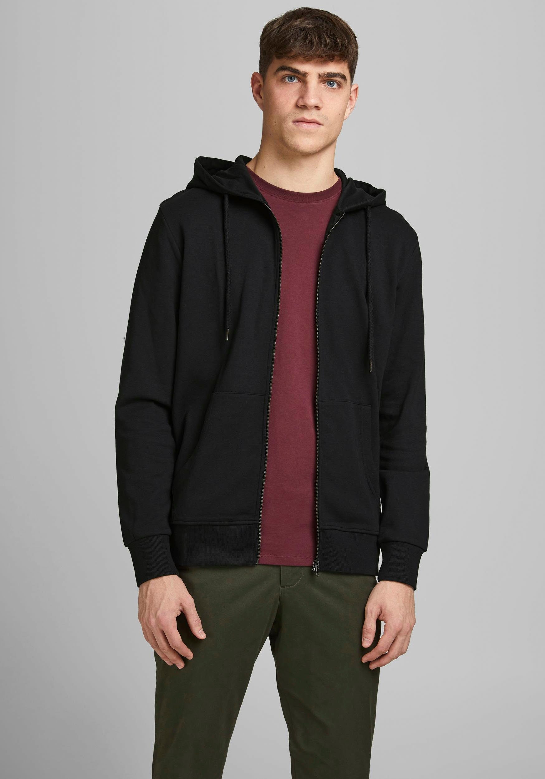 Jack & Jones Kapuzensweatjacke JJEBASIC Hoodie mit Rippbündchen und angeneh günstig online kaufen