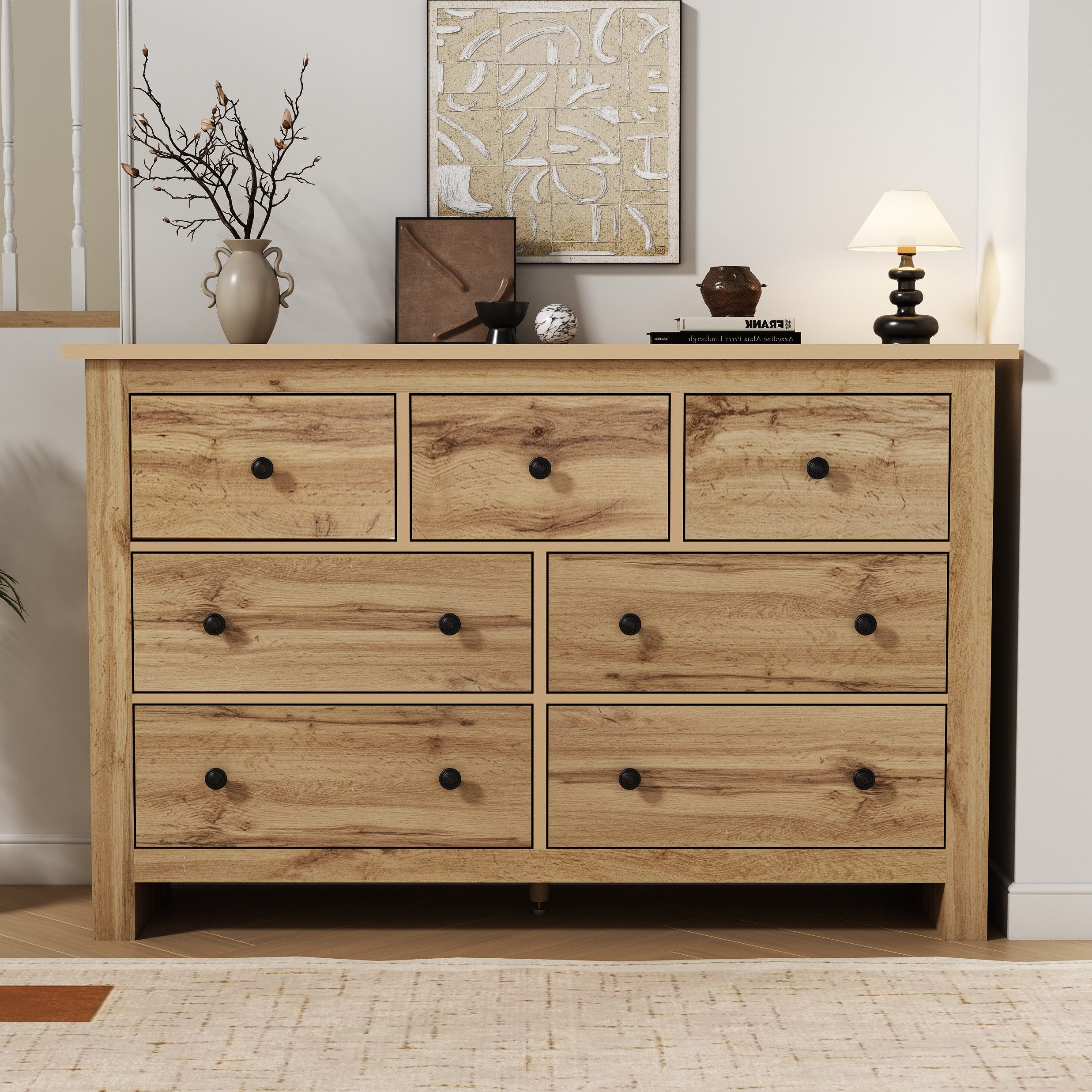 Merax Sideboard mit 7 Schubladen, Buffet Aufbewahrungsschrank Schrank (1 St), Kommode mit großem Stauraum, 152x40x89cm