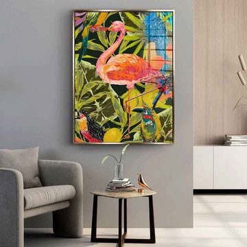 DOTCOMCANVAS® Acrylglasbild Dschungelflamingo - Acrylglas, Acrylglasbild Dschungel Flamingo Tropisch exotisch Tiere Wandbild