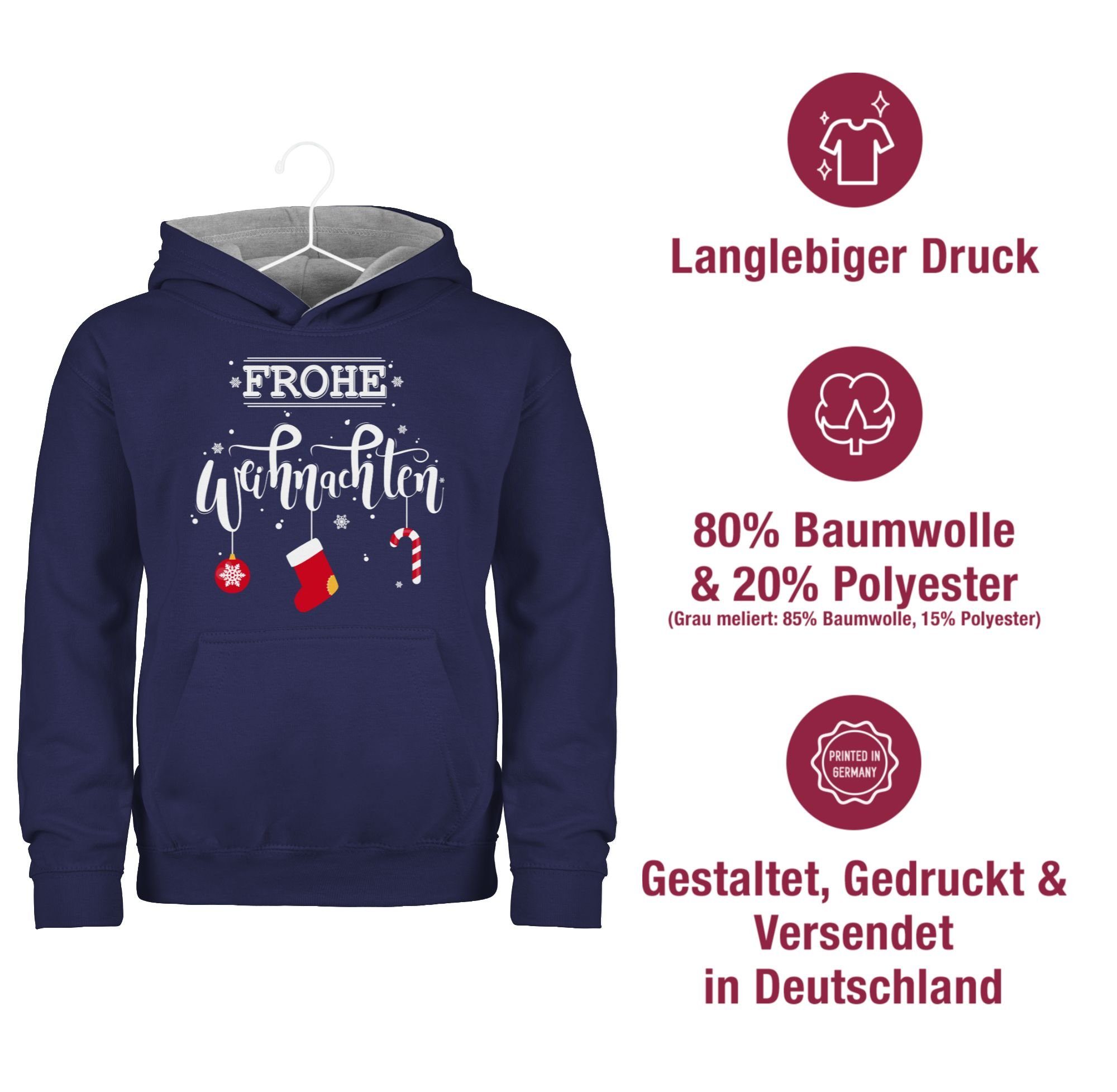 Blau/Grau Weihnachten Hoodie Shirtracer Navy Frohe 3 Weihnachten meliert