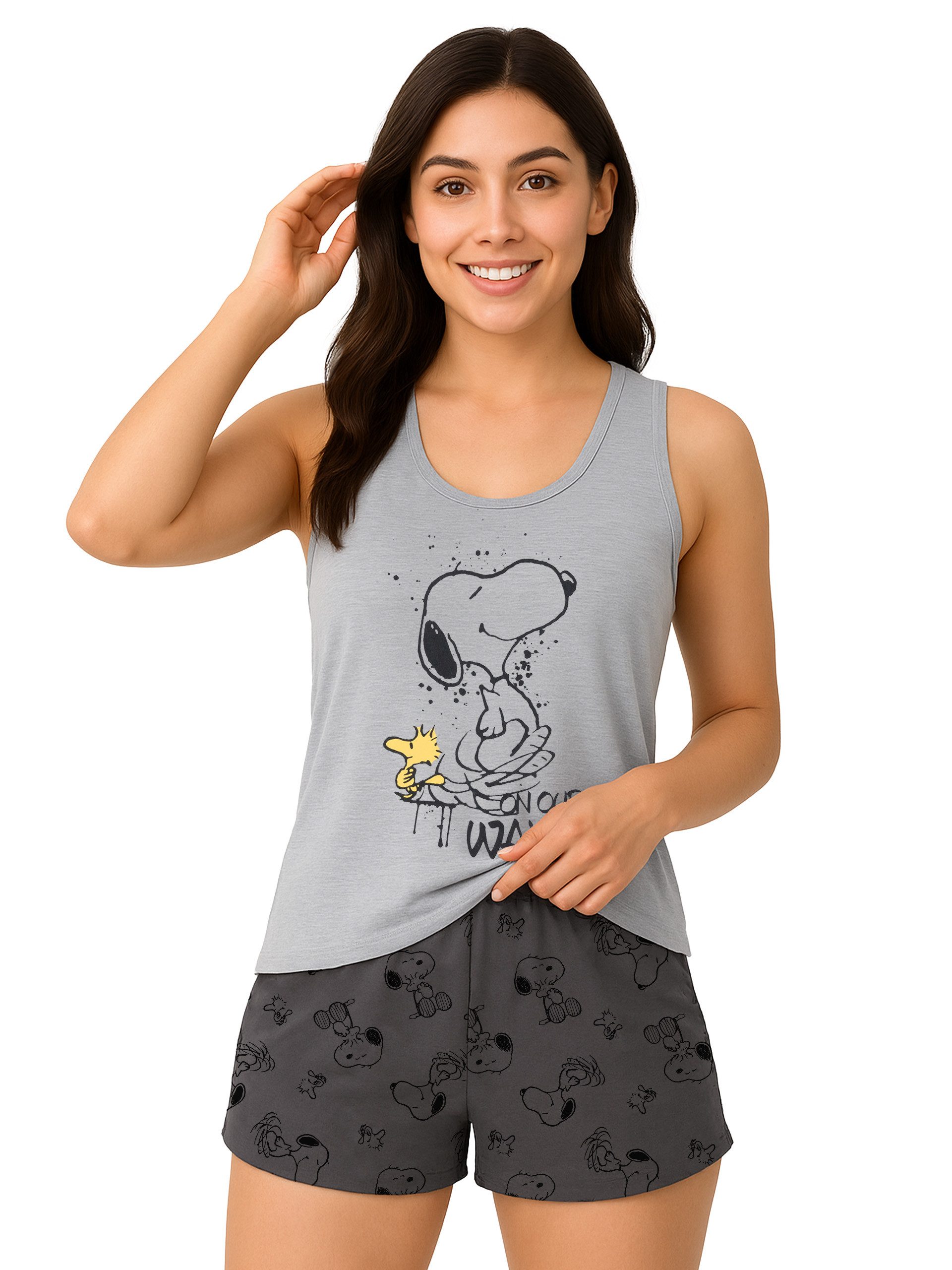 United Labels® Schlafanzug The Peanuts Snoopy und Woodstock - On Our Way Set Tanktop und Shorts