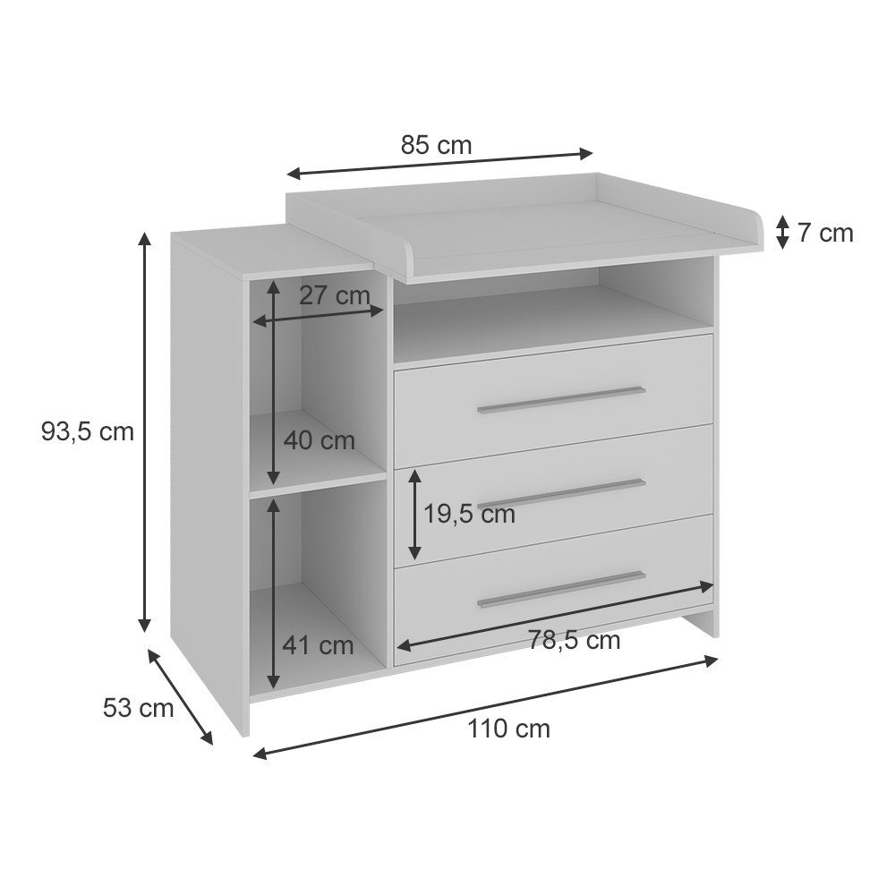Vicco wrap dresser Paula, white/white, 110 x 93.5 cm with wrap attachment