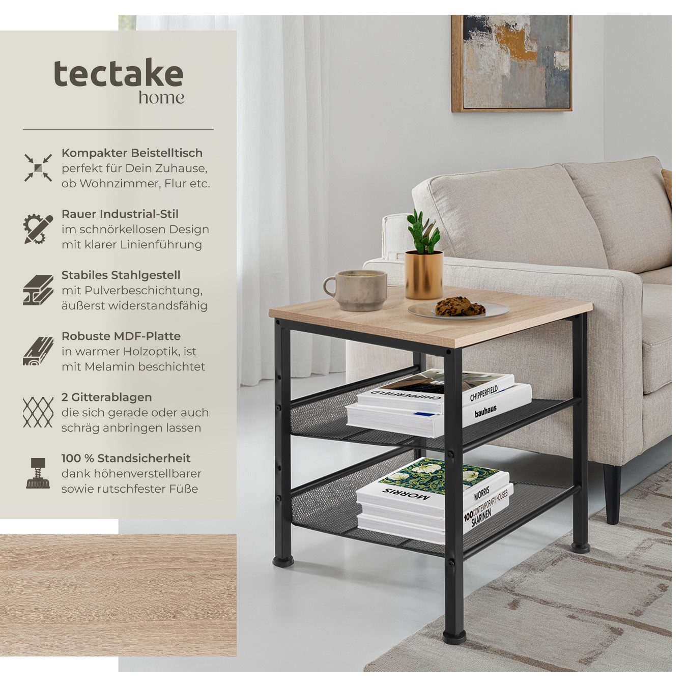 tectake Beistelltisch Lincoln (1-St., 1 tlg), Reizvoller Beistelltisch im r günstig online kaufen