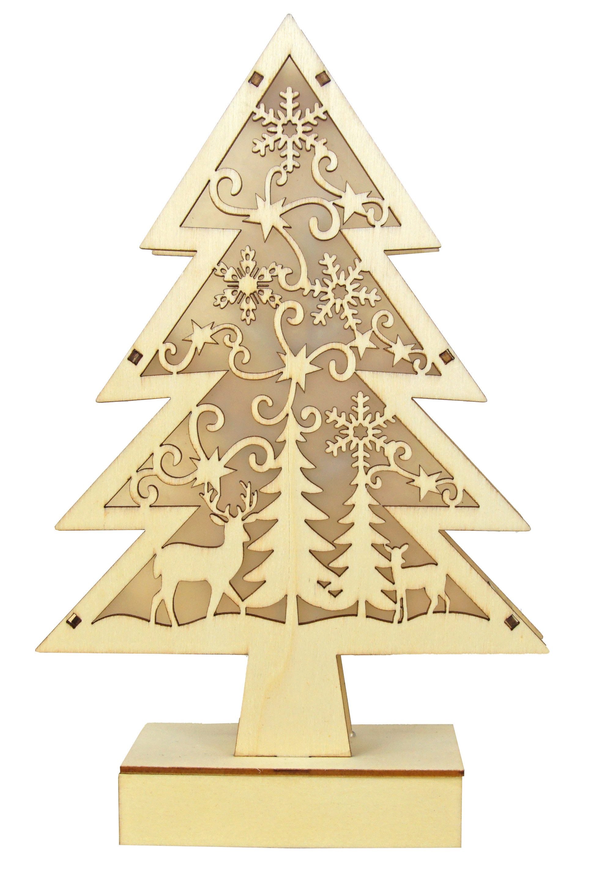 IKO LED-Dekofigur LED-Holzbaum mit liebevollen Weihnachtsmotiven (1 St), Weihnachten
