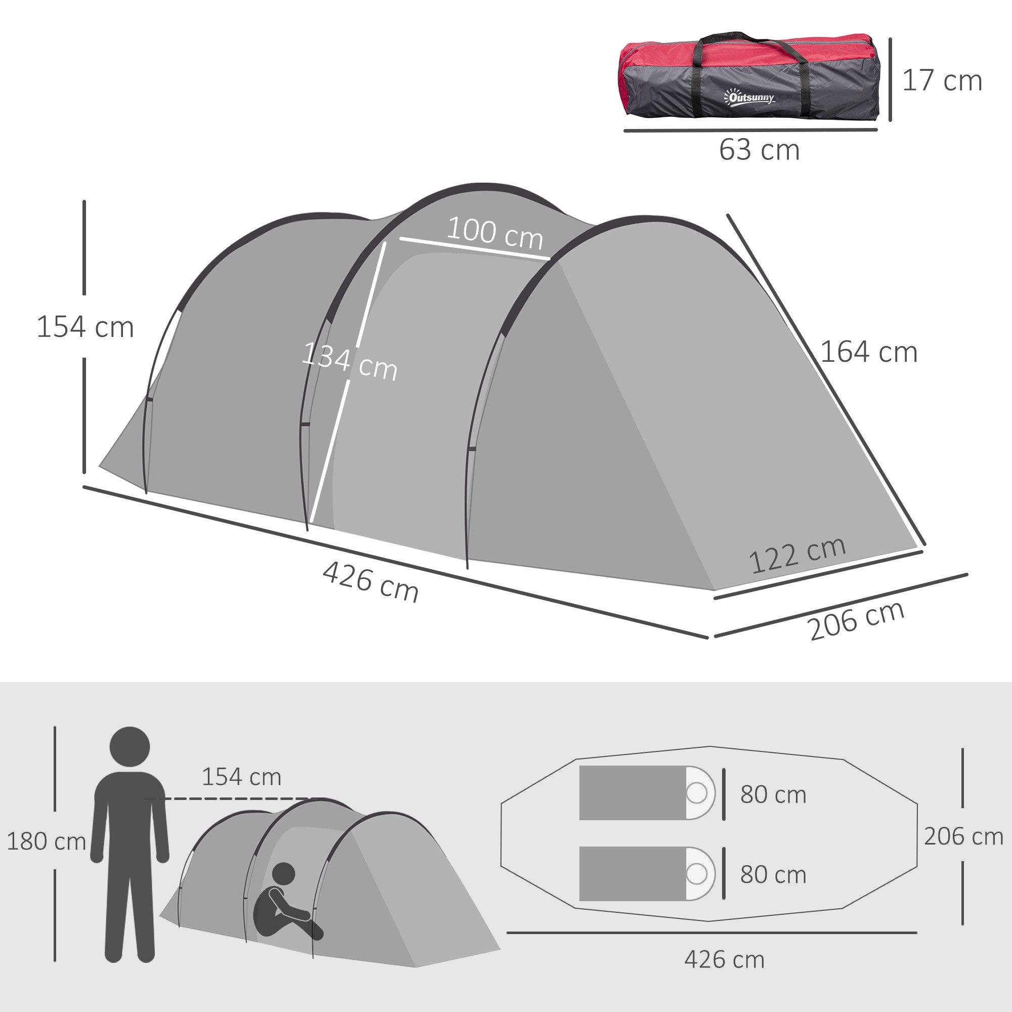 Novzep Wurfzelt Campingzelt Wurfzelt 2-3 Personen Vorraum & Schlafbereich wasserdicht