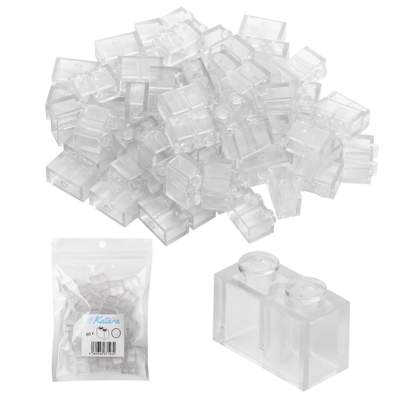 Katara Konstruktionsspielsteine 60 Bausteine 2x1, Transparent, (Packung), 100% Kompatibel Sluban, Papimax, Q-Bricks, LEGO®