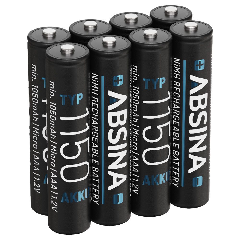 ABSINA Akku AAA 1150 - 8x NiMH min. 1050mAh Akkus Batterien ideal für Telefon Akku 1050 mAh (1.2 V)