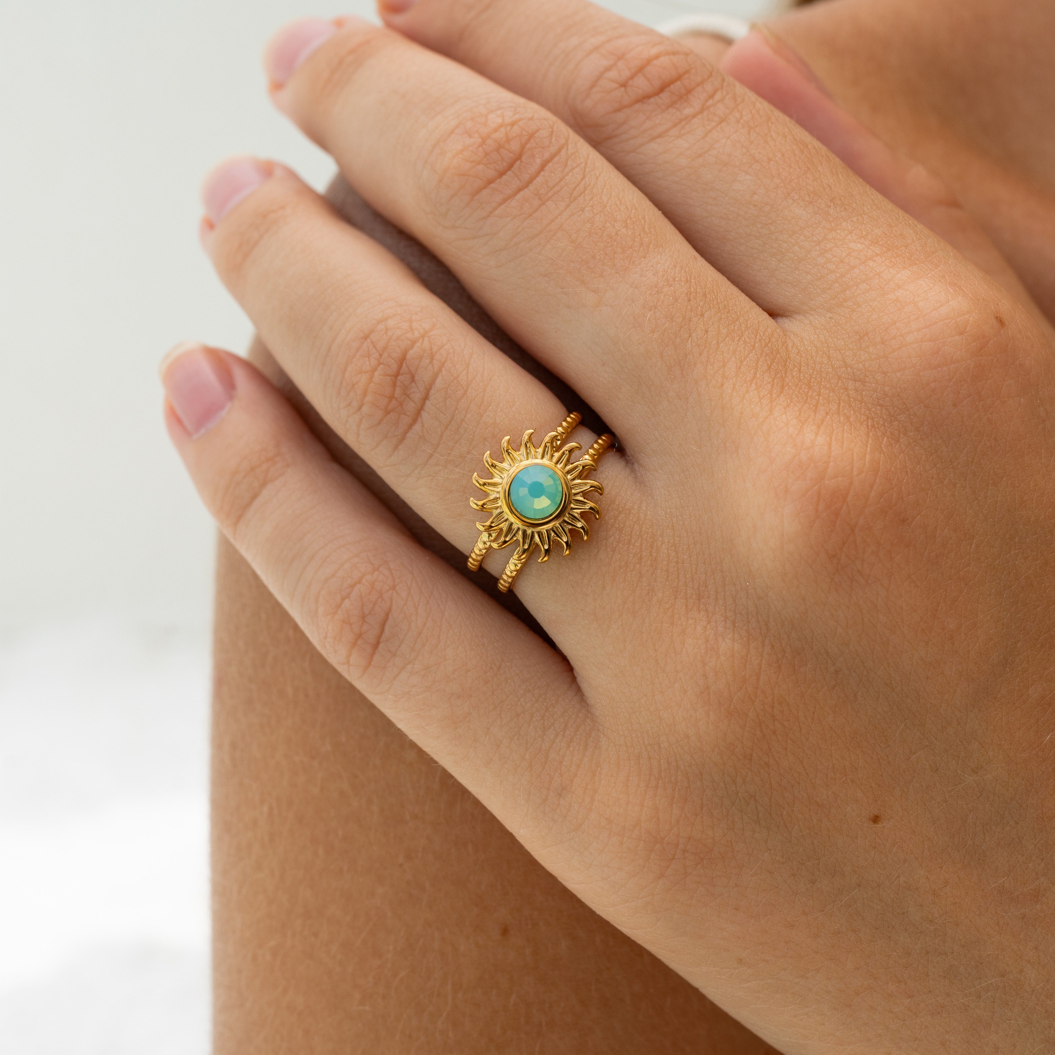 Made by Nami Goldring Damen Ring gold mit Sonnenmotiv türkis verstellbar wa günstig online kaufen