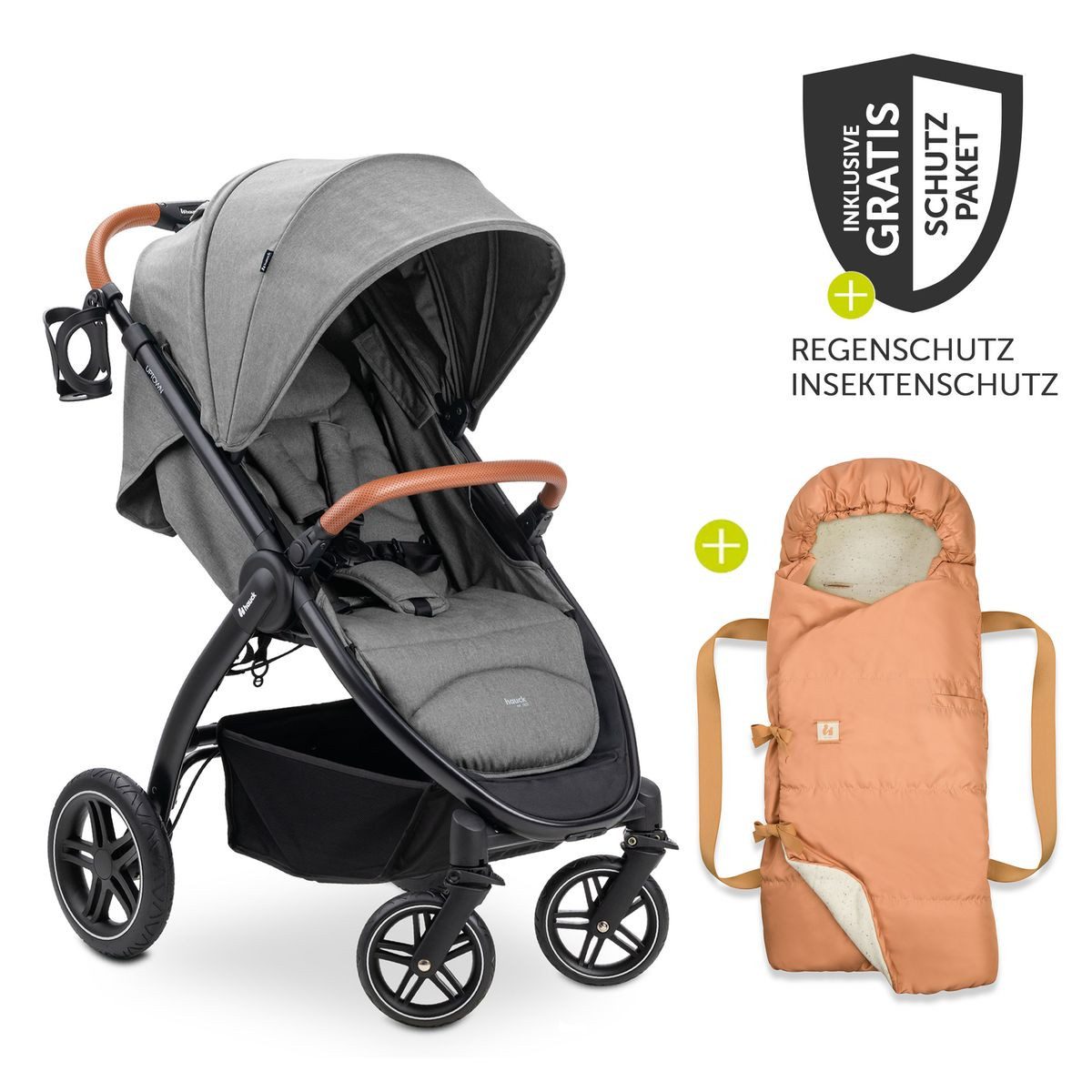 Hauck Sportbuggy UpTown Black - Melange Grey, Sportwagen mit Liegefunktion, 3in1 Babynest Carry N Play & Zubehör