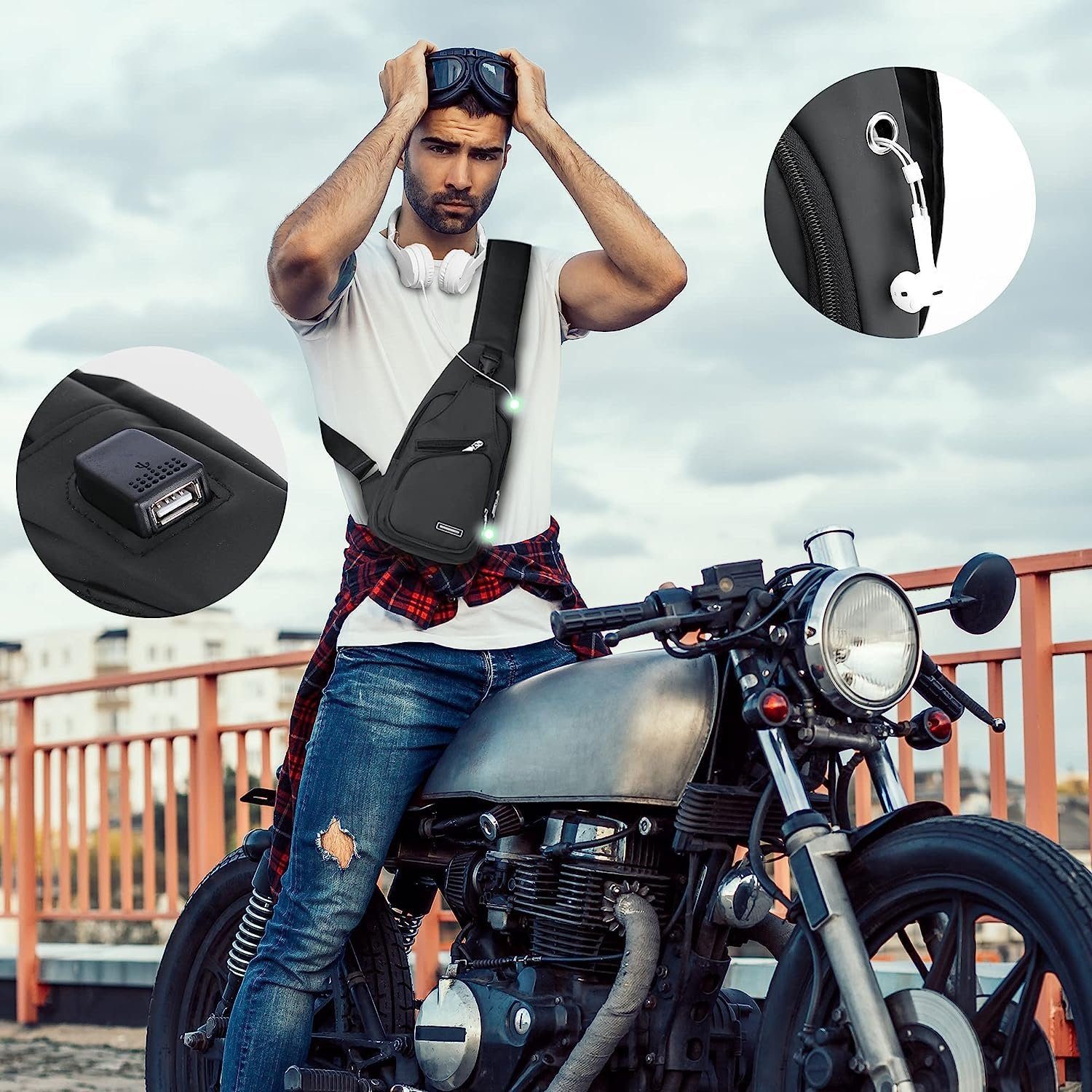 Blusmart Umhängetasche Universelle wasserdichte Umhängetasche für Damen und Herren (Messenger-Tasche, 1-tlg., Mit USB-Ladeanschluss und Kopfhöreranschluss), Gee – Bild 4 von 5