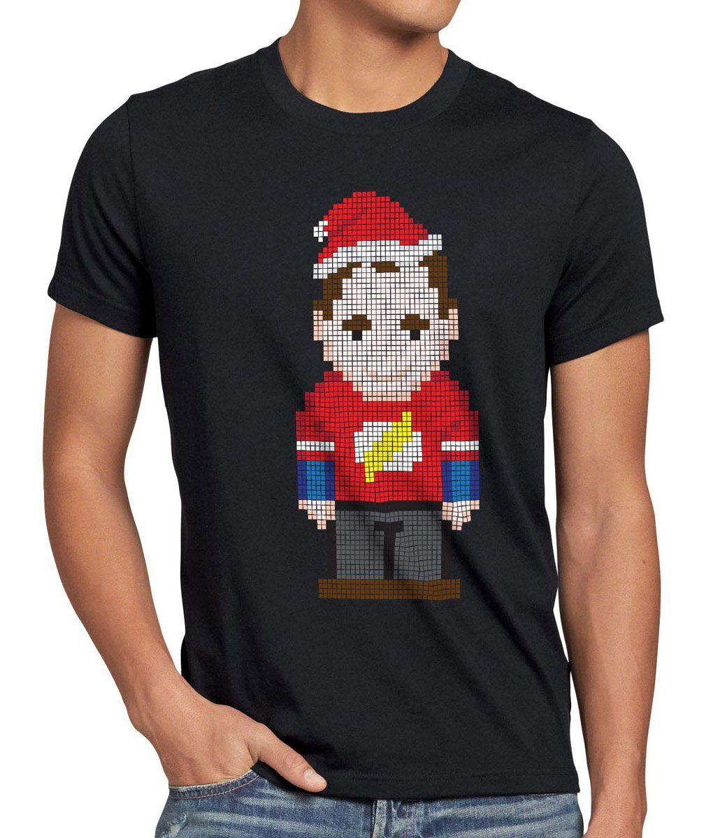 Sheldon schwarz Print-Shirt pixel winter style3 bang T-Shirt nikolaus cooper big Herren Weihnachten theory