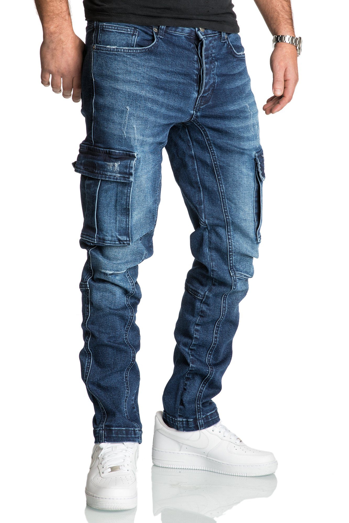 REPUBLIX Straight-Jeans WESTON Herren Regular Fit Denim Cargo Jeans Hose – Bild 3 von 5