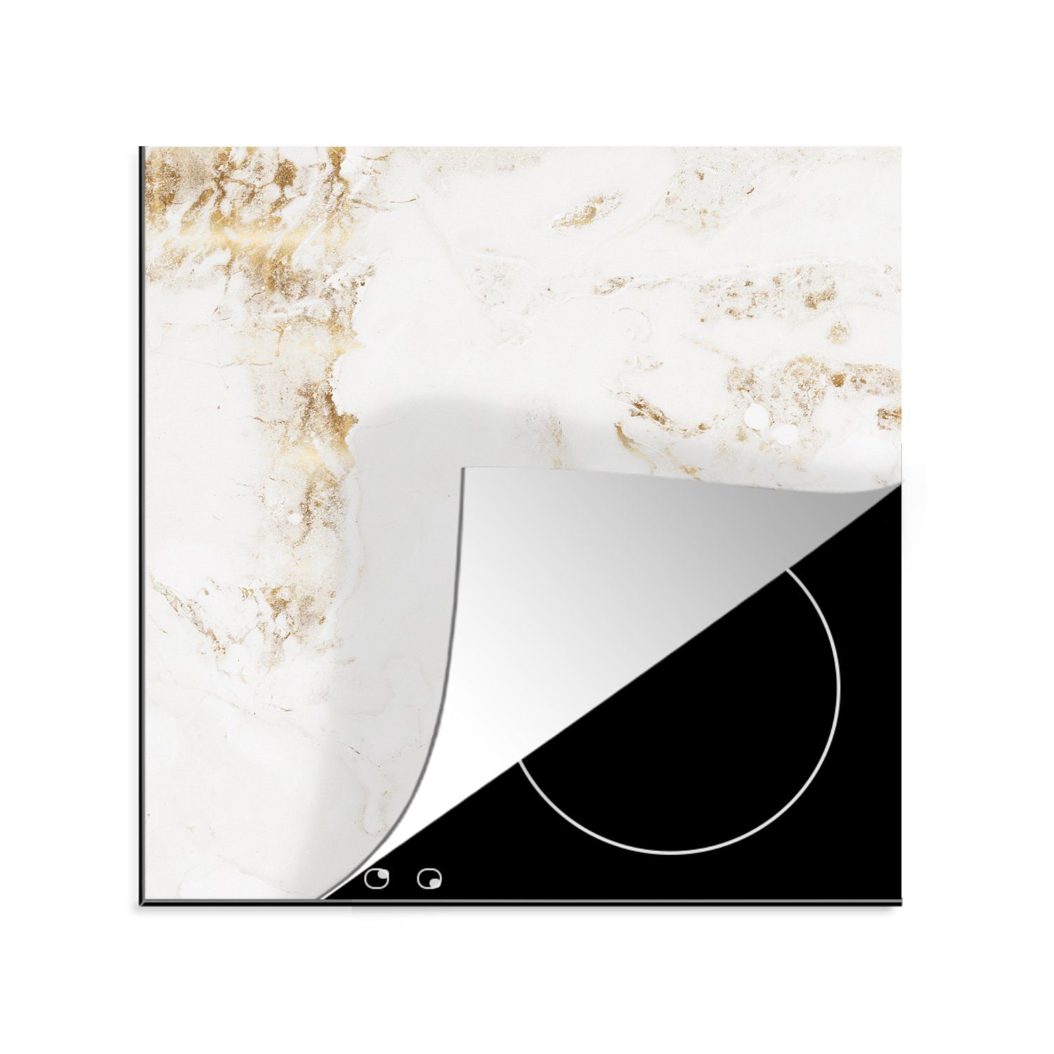 MuchoWow Herdblende-/Abdeckplatte Marmor - Gold - Weiß - Muster, Vinyl, (1 tlg), 78x78 cm, Ceranfeldabdeckung, Arbeitsplatte für küche