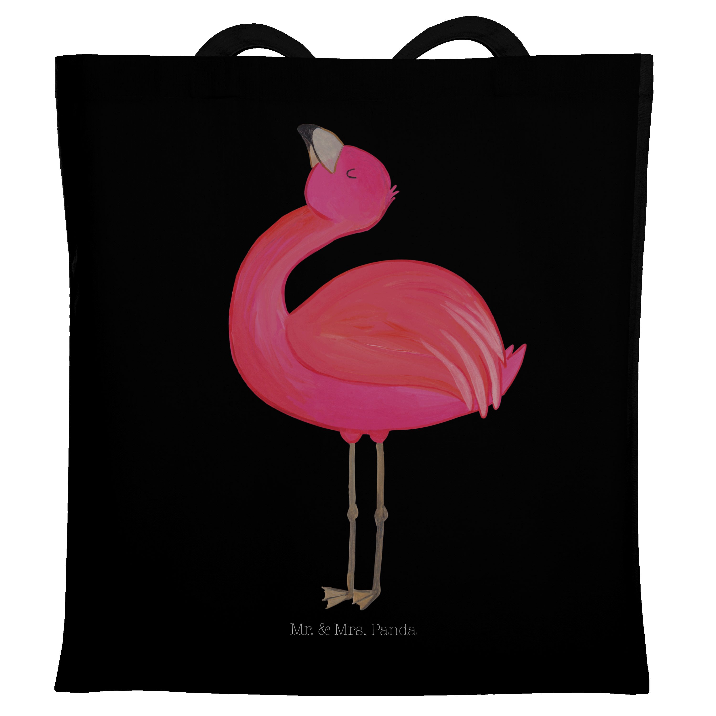 Mr. & Mrs. Panda Tragetasche - Flamingo Geschenk, Schwarz Selbstliebe, - Freude, stolz Jutebeutel, (1-tlg)