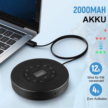 yozhiqu Tragbarer CD-Player mit Kopfhörern und Lautsprechern, wiederaufladbar tragbarer CD-Player (2000mAh, Display-Bildschirm, AUX-Kabel, geeignet für Auto und Zuhause)