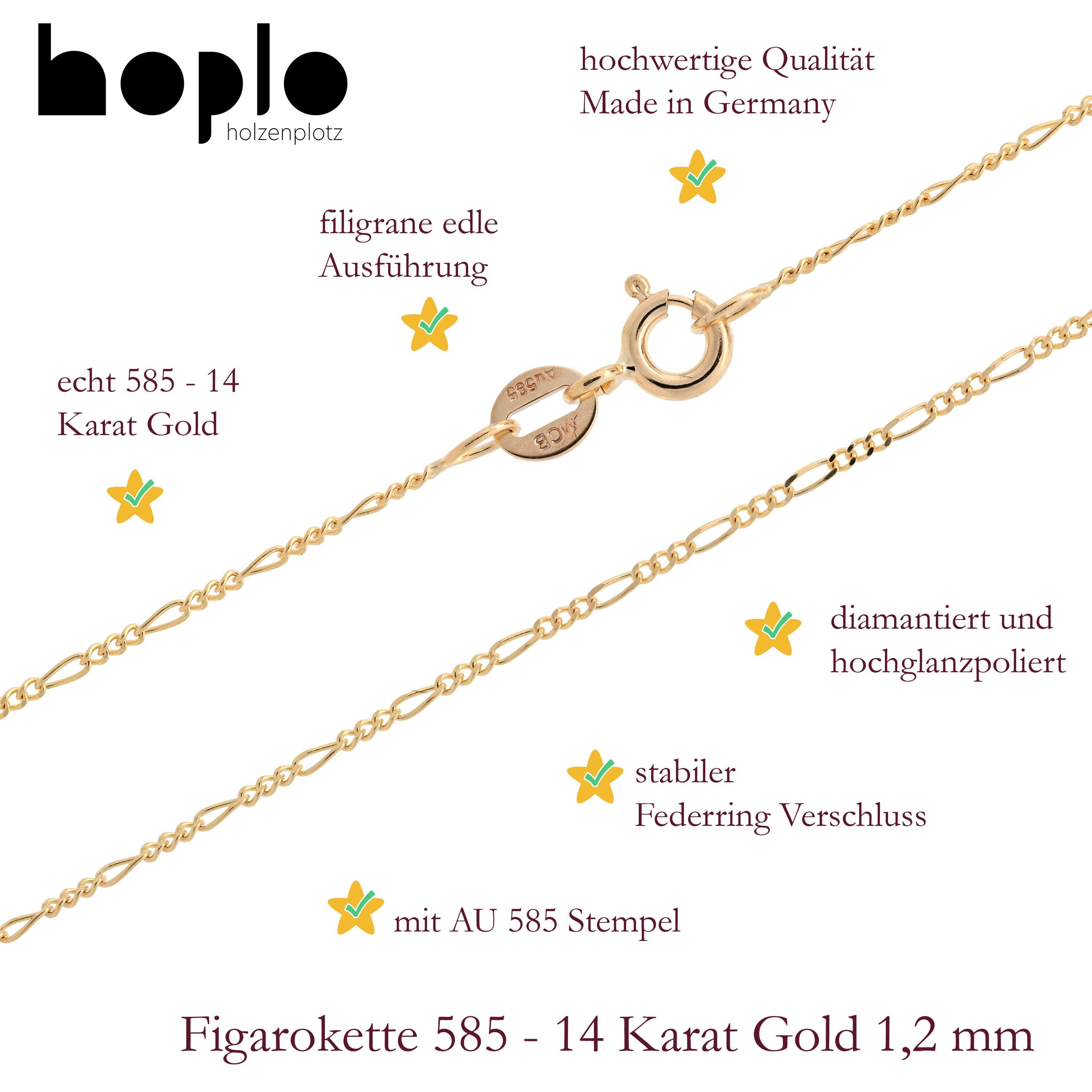 HOPLO Goldkette Goldkette Figarokette Halskette Breite 1,2 mm 36 cm 585-14 Karat Gold, Made in Germany – Bild 3 von 5