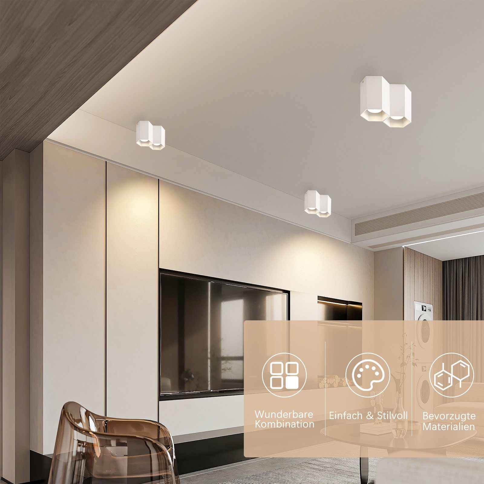 ZMH LED Deckenstrahler LED Deckenspots Aufbauspot - GU10 Deckenleuchte 2 Flammig, ohne Leuchtmittel, Aufbaustrahler Modern Spotleuchte für Küche Wohnzimmer, Weiß/Schwarz