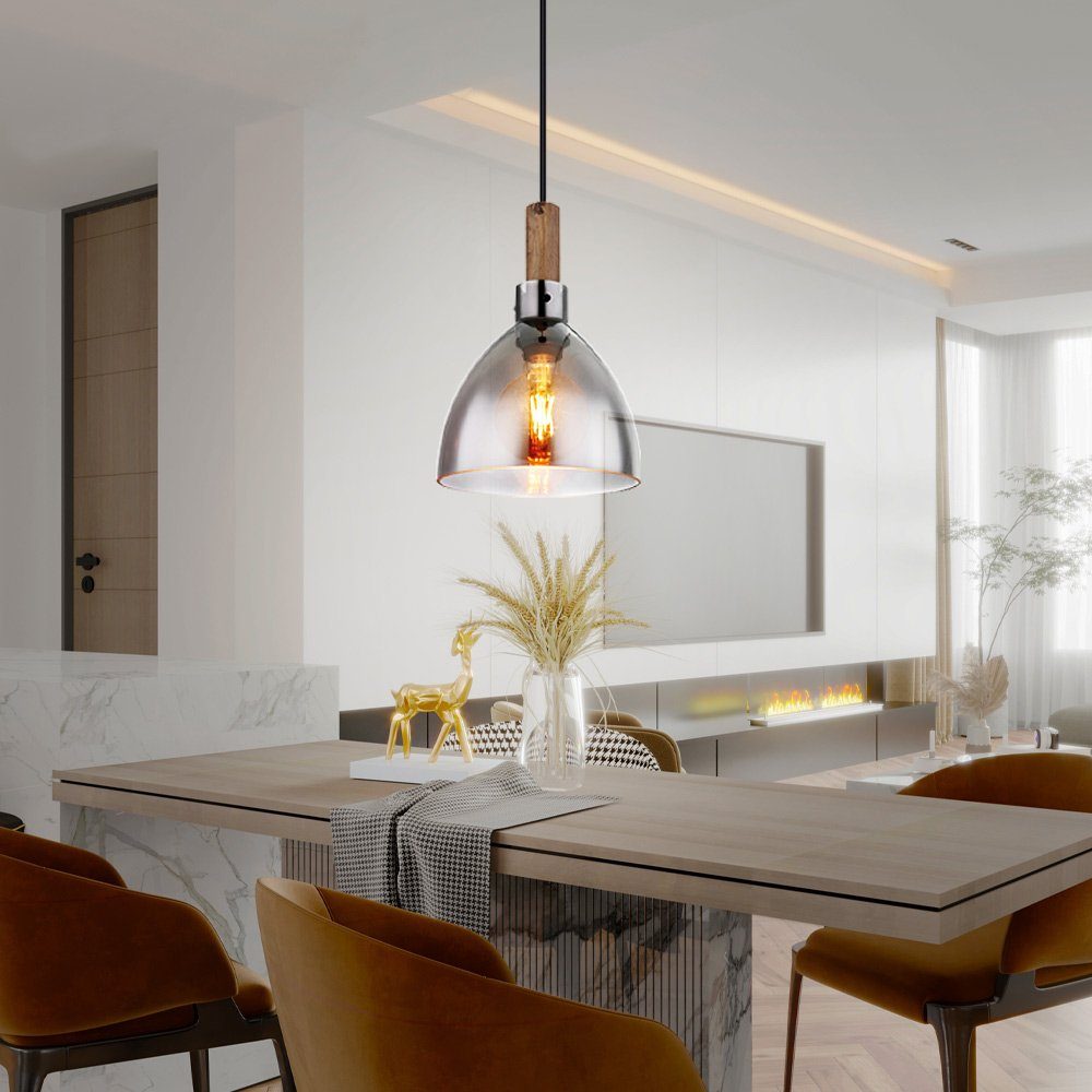 GLOBO LIGHTING Hängeleuchte, Leuchtmittel inklusive, Warmweiß, LED Pendellampe Esszimmerleuchte Hängelampe Rauchglas schwarz H 120 cm
