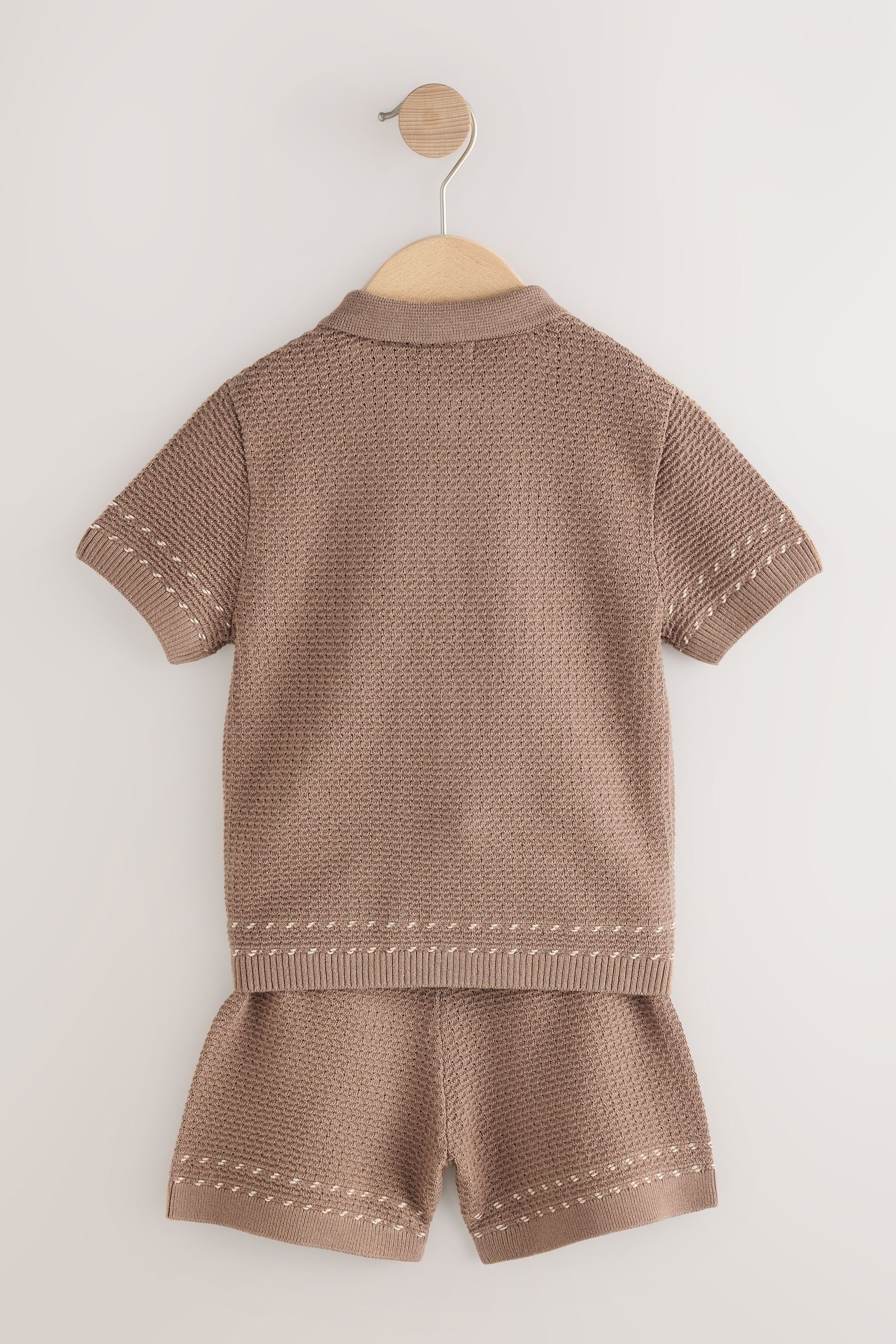 Next Shirt & Shorts Strukturiertes Strick-Poloshirt und Shorts, Set (2-tlg)