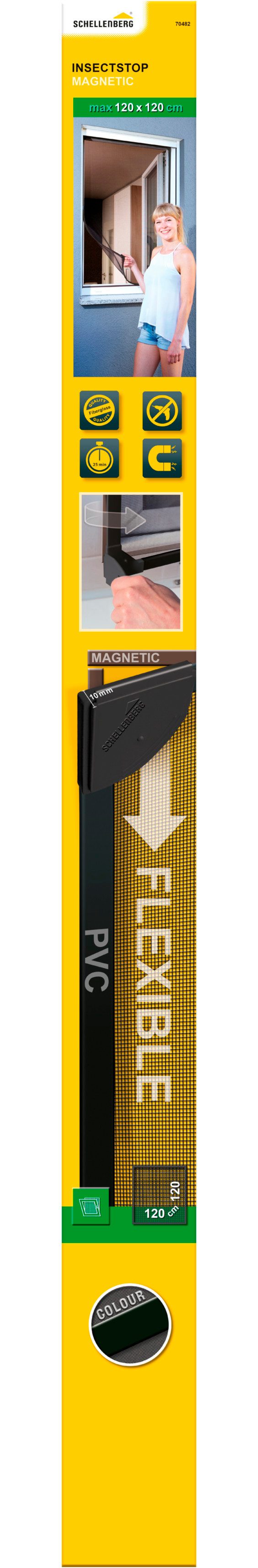 SCHELLENBERG Insektenschutz-Fensterrahmen ohne bohren, Magnetrahmen mit Fiberglasgewebe, (Set, 1-St), für Fenster, 100 x 120 cm und 120 x 120 cm, anthrazit
