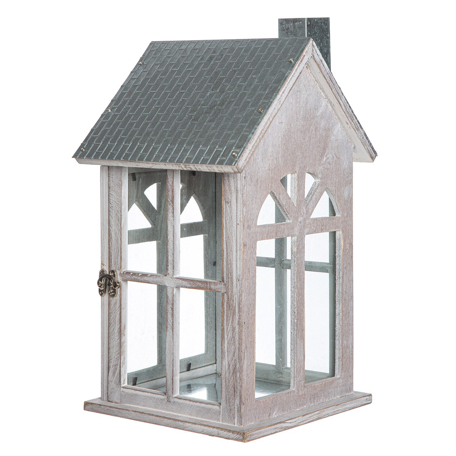 GILDE Kerzenlaterne Laterne BRANCO - silber - Glas,Holz,Metall - Höhe 38,5cm x Breite 23cm (1x Laterne, Leuchte - Tischlaterne), Kerzenlaterne - Stehlaterne - Windlicht - Kerzenhalter