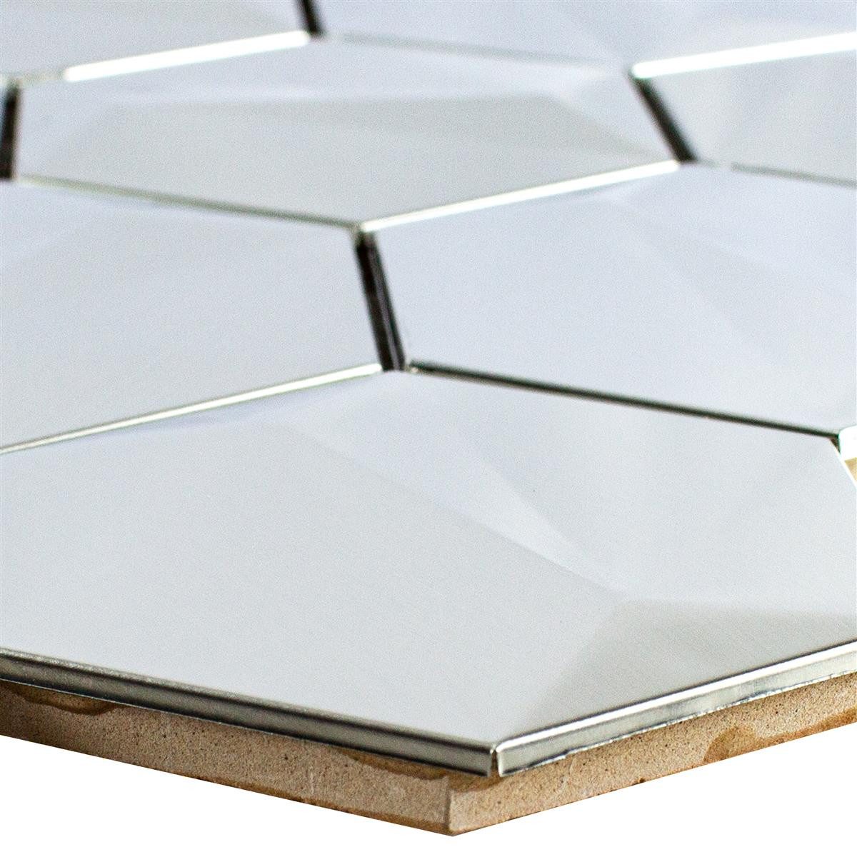 Mosafil Mosaikfliesen Edelstahl Mosaikfliesen Durango Hexagon 3D, Metall-Edelstahl 29.700x25.700, silber, Verlegefertig auf ein Netz geklebt