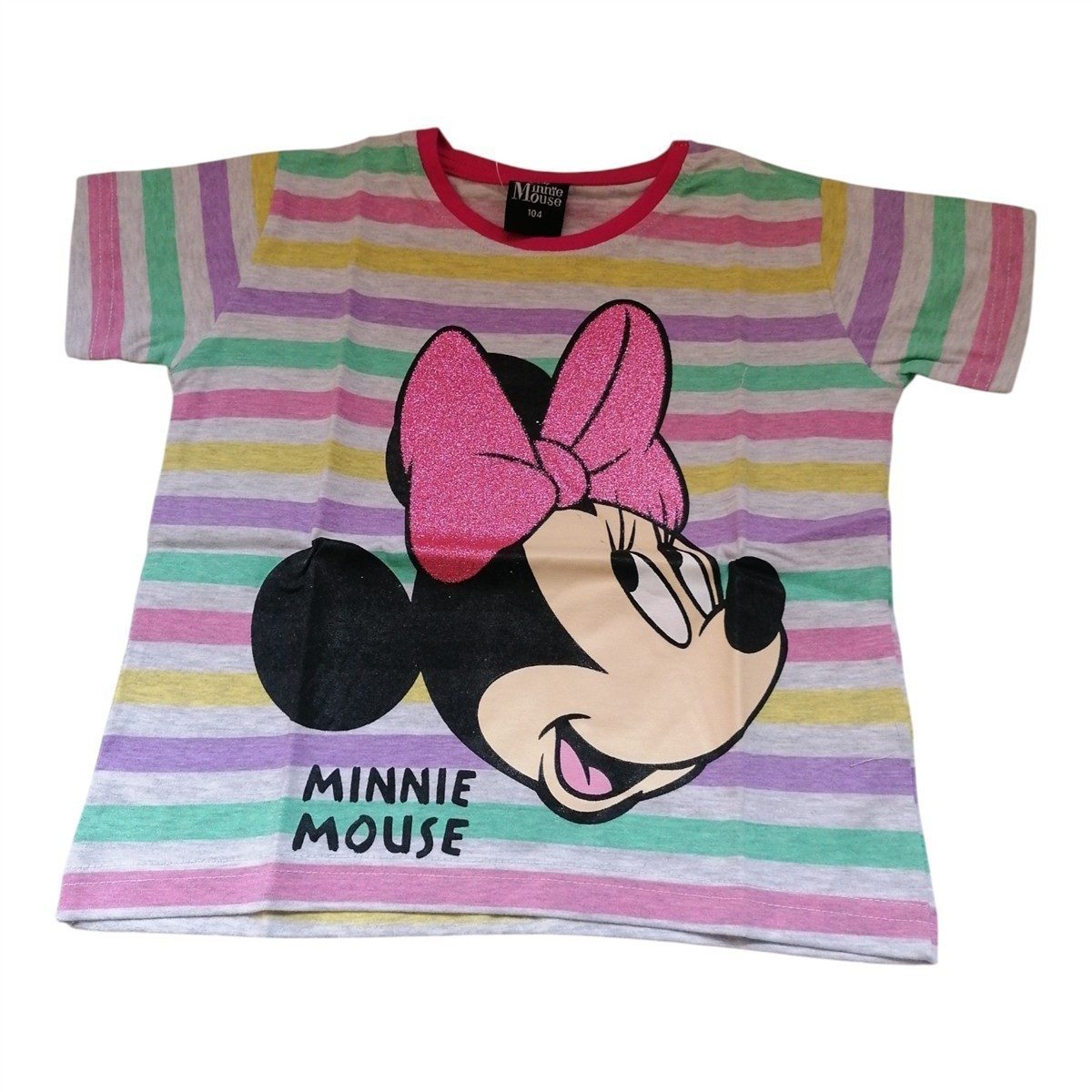 T-Shirt Kurzarm Mädchen-T-Shirt, Minnie Mouse mit glitzernder Schleife
