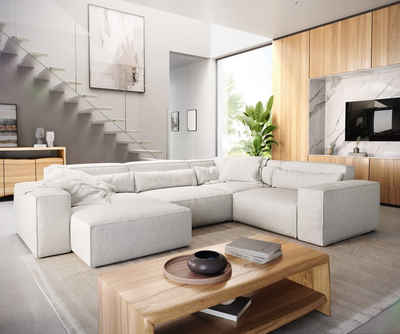 DELIFE Big-Sofa Sirpio, L Bouclé Creme-Weiß 330x230 cm Recamiere variabel