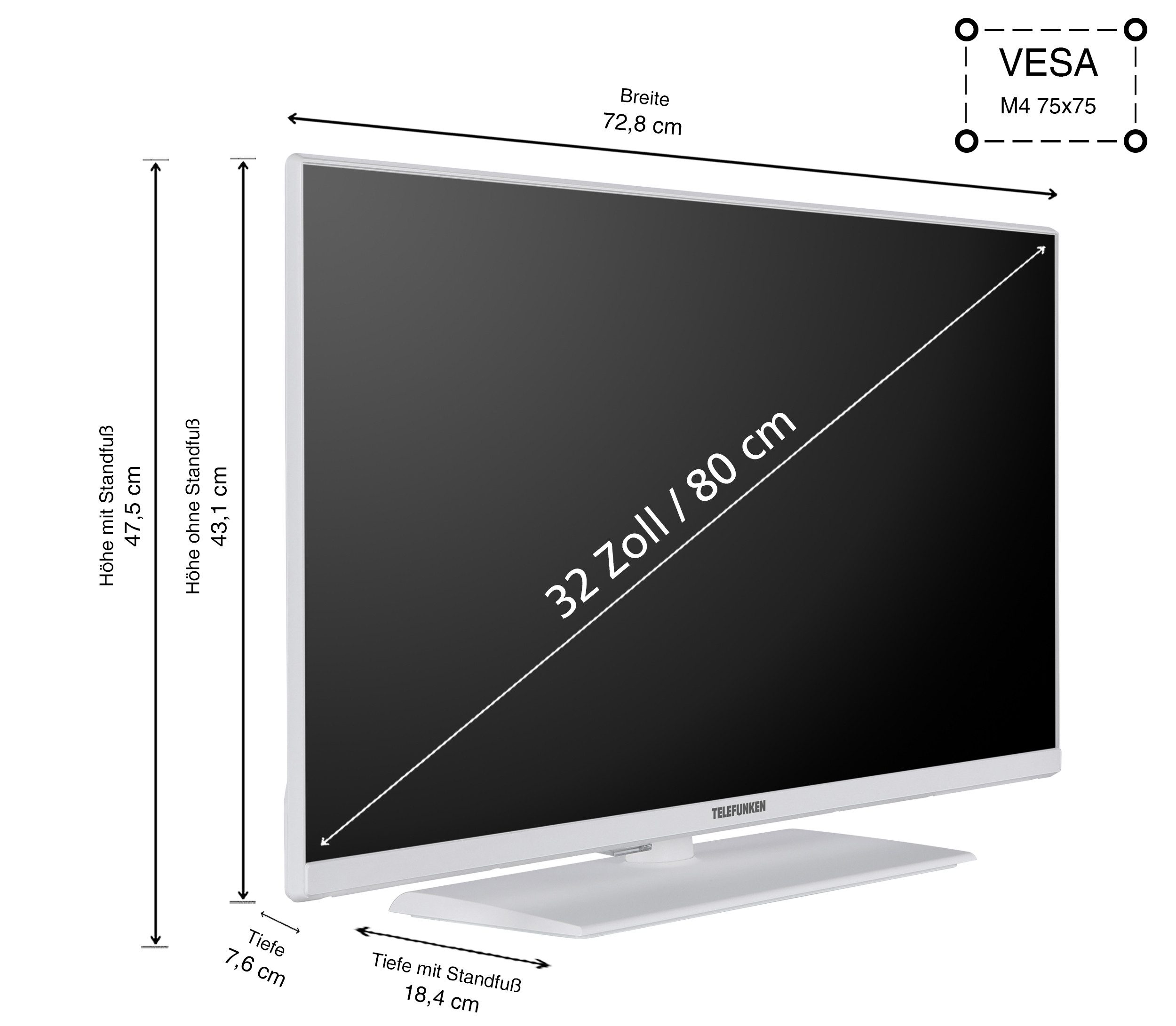 Telefunken XF32N750M-W LCD-LED Fernseher (80 cm/32 Zoll, Full HD, Triple-Tuner, USB-Mediaplayer)
