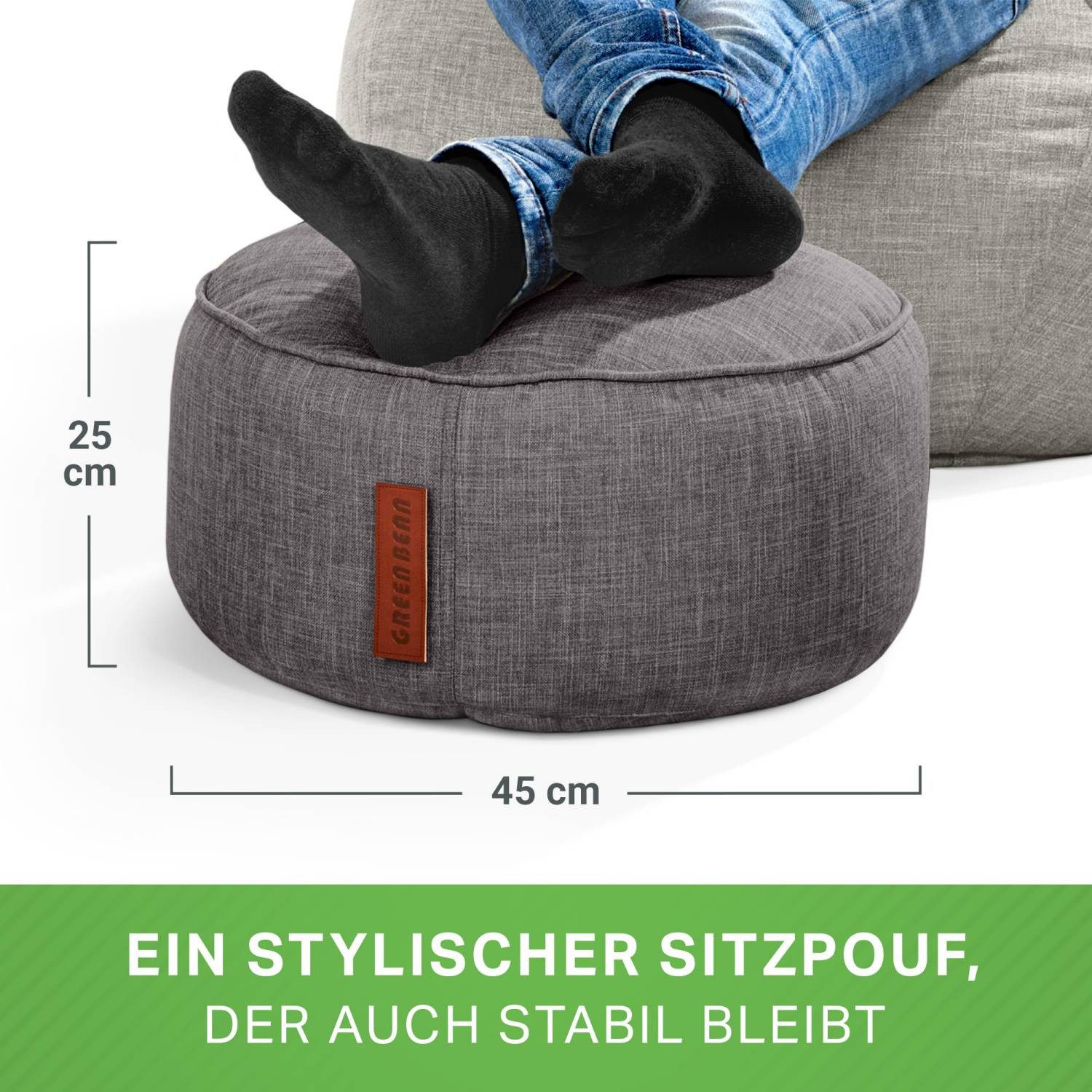 Green Bean Pouf Sitzsack-Hocker Home Linen 45x25cm (Sitzsack-Hocker 45x25cm mit EPS-Perlen Füllung -, Fußhocker Fußkissen Sitz-Pouf für Sitzsäcke), Bodenkissen  – Bild 3 von 5
