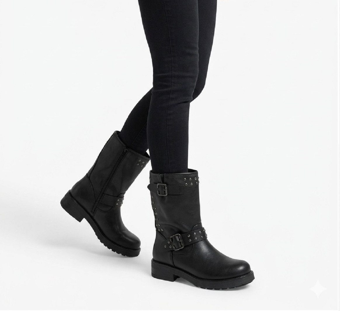 Pogolino 9950 Bikerboots Biker Boots mit Nieten leicht gefüttert seitlichem Reißverschluss