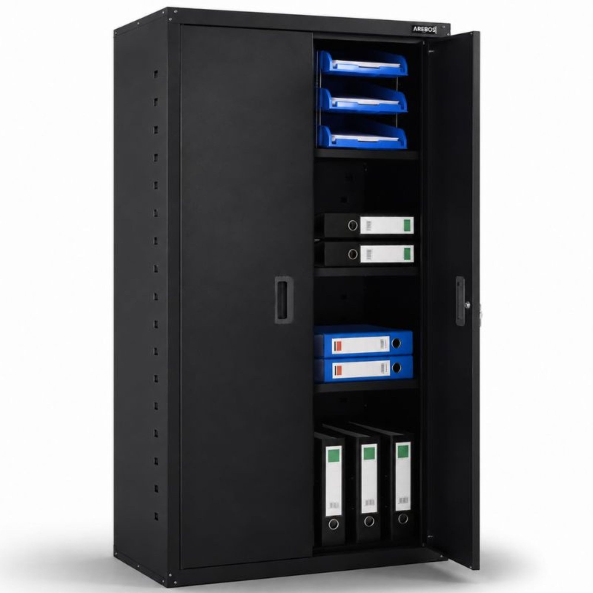Arebos Aktenschrank Büroschrank Materialschrank Stahlschrank 140x90x40 cm (Stück, schwarz) Max. Belastbarkeit: 40 kg / je Fach