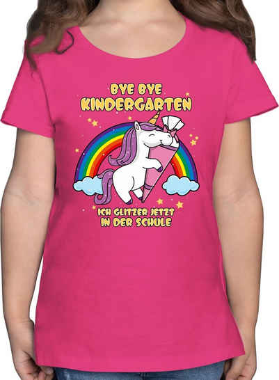 Shirtracer T-Shirt »Bye Bye Kindergarten ich glitzer jetzt in der Schule Einhorn Schultüte - Einschulung Mädchen Kleidung - Mädchen Kinder T-Shirt« tshirts kindergarten abschluss - t-shirts kita abschied - shirt schul