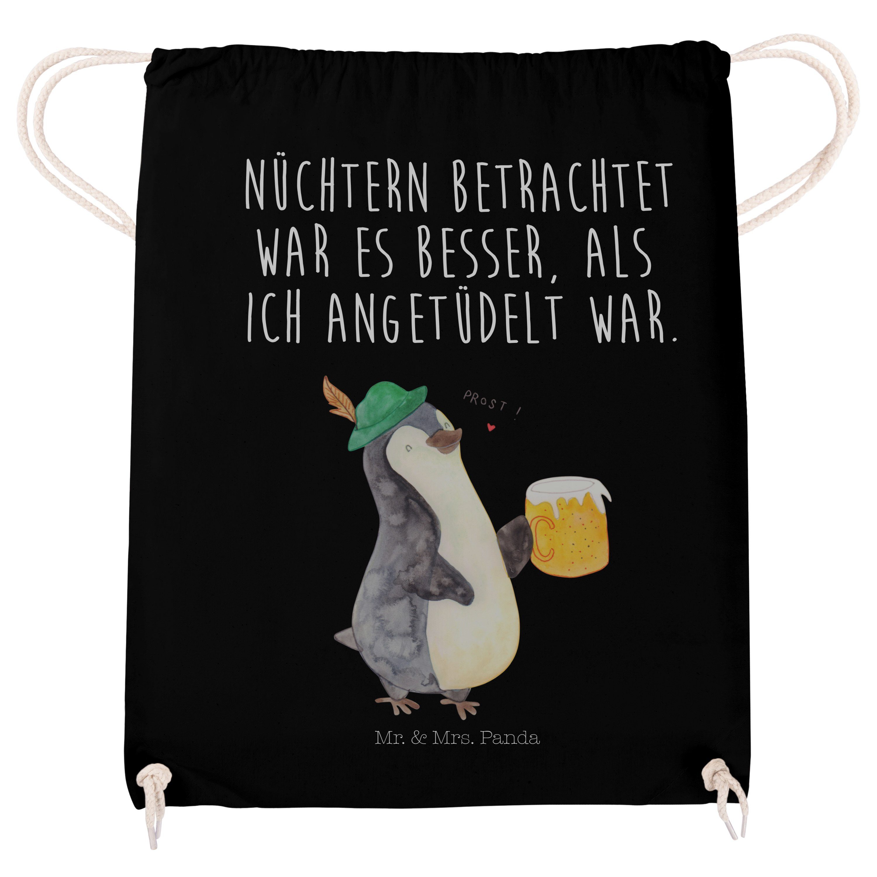 Mr. & Mrs. Panda Sporttasche (1-tlg) Bier Schwarz Tasche, S Pinguin - Turnbeutel, - Sporttasche, Geschenk