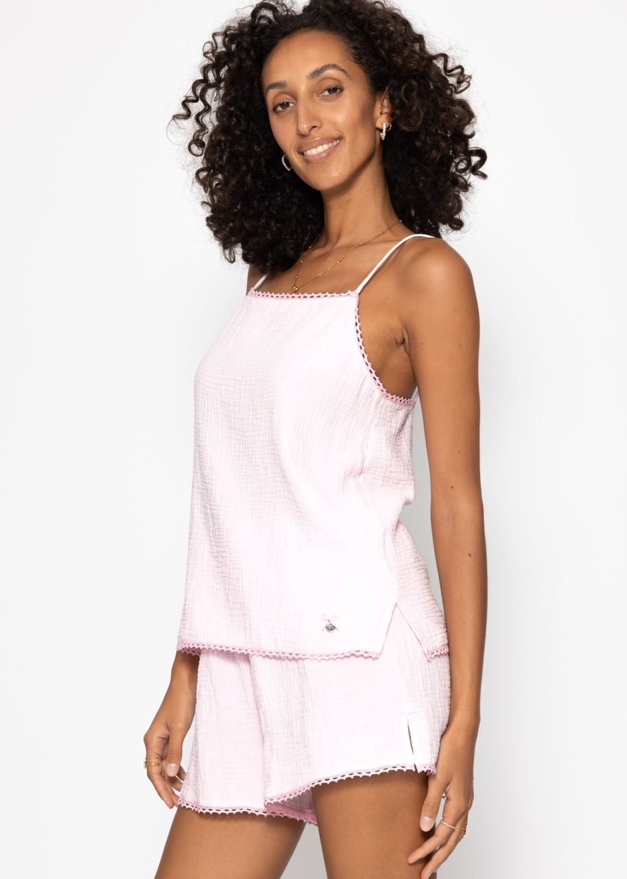 SASSYCLASSY T-Shirt Musselin Pyjamatop mit Spitzenborte für Damen Leichtes günstig online kaufen