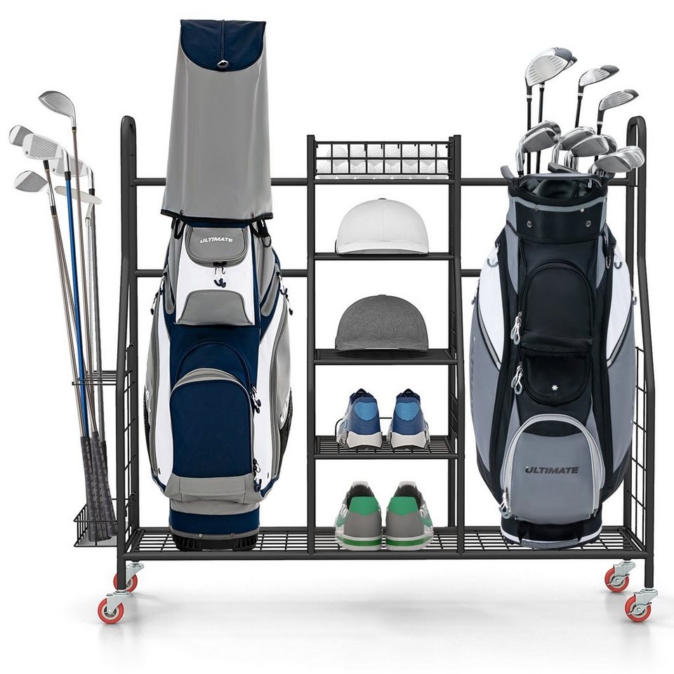 COSTWAY Golftrolley Golfschlägerständer, für 2 Golf Taschen & Zubehör