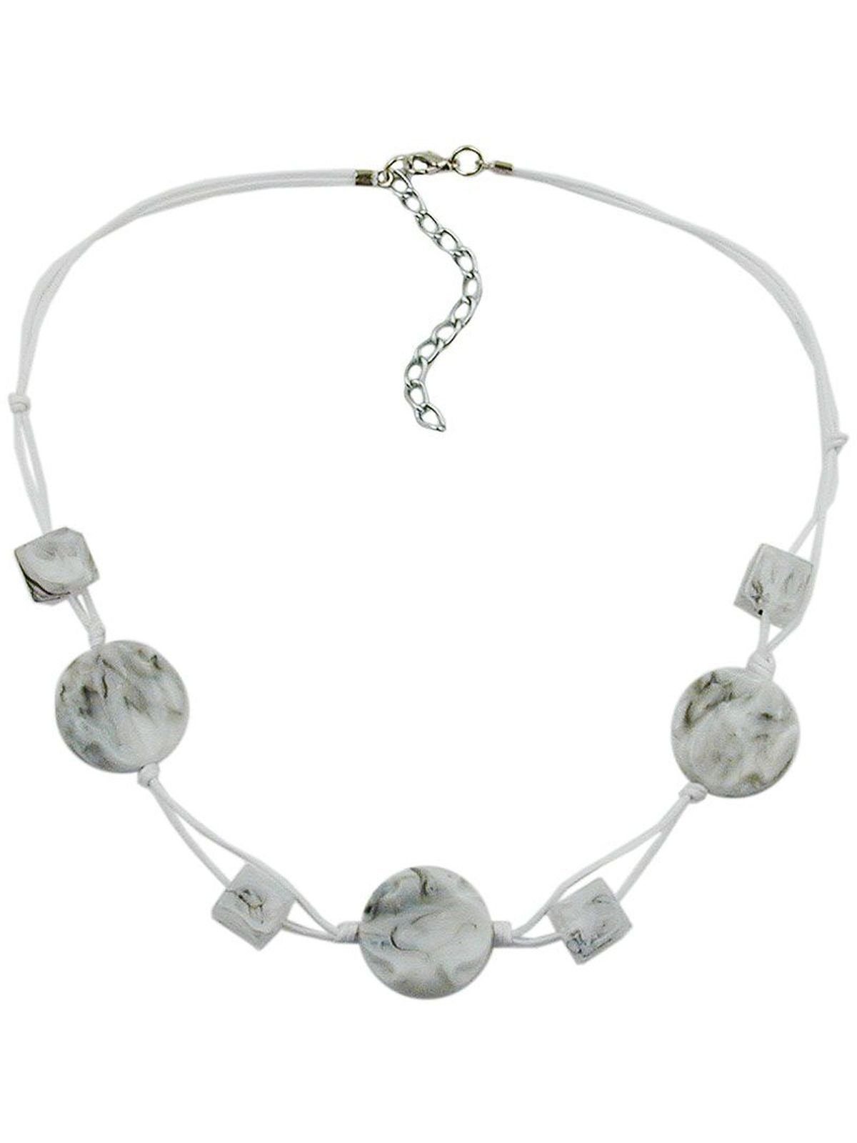 Gallay Perlenkette 3x Scheibe Kunststoff Kordel weiß-grau-marmoriert (1-tlg) weiß 45cm