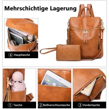 OKWISH Rucksack Laptoprucksack Schulrucksack Lederrucksack Reiserucksack Leder (30x32x14 cm Lederrucksäcke mit 19x12 cm Handtasche, Vintage, Schultertasche, Notebook Laptop Tasche, Schule Rucksack), für Herren Damen Jungen Teenager Freizeit Arbeit Business Reisen